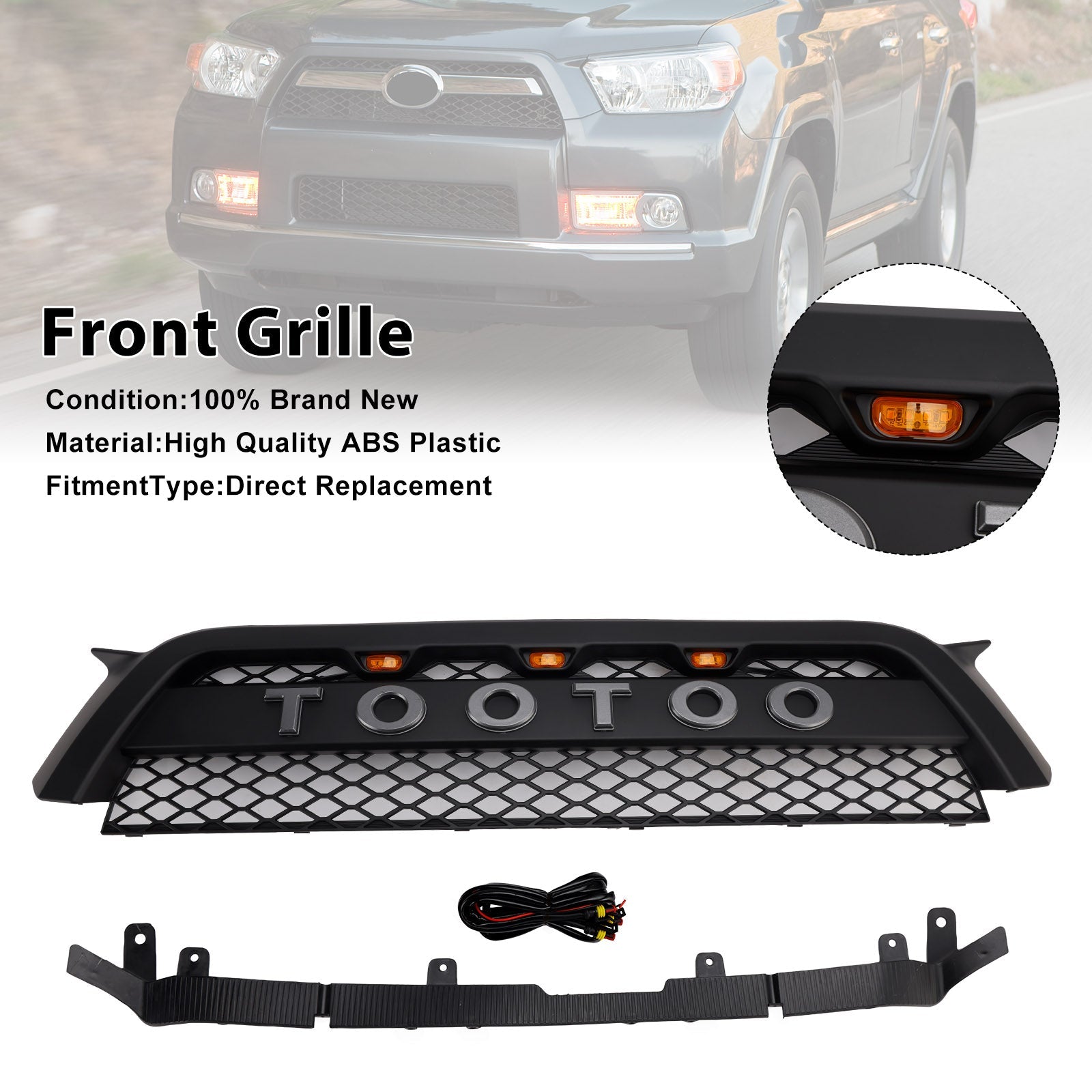 Griglia per paraurti anteriore TRD Pro Style per Toyota 4Runner 2010-2013, nero opaco