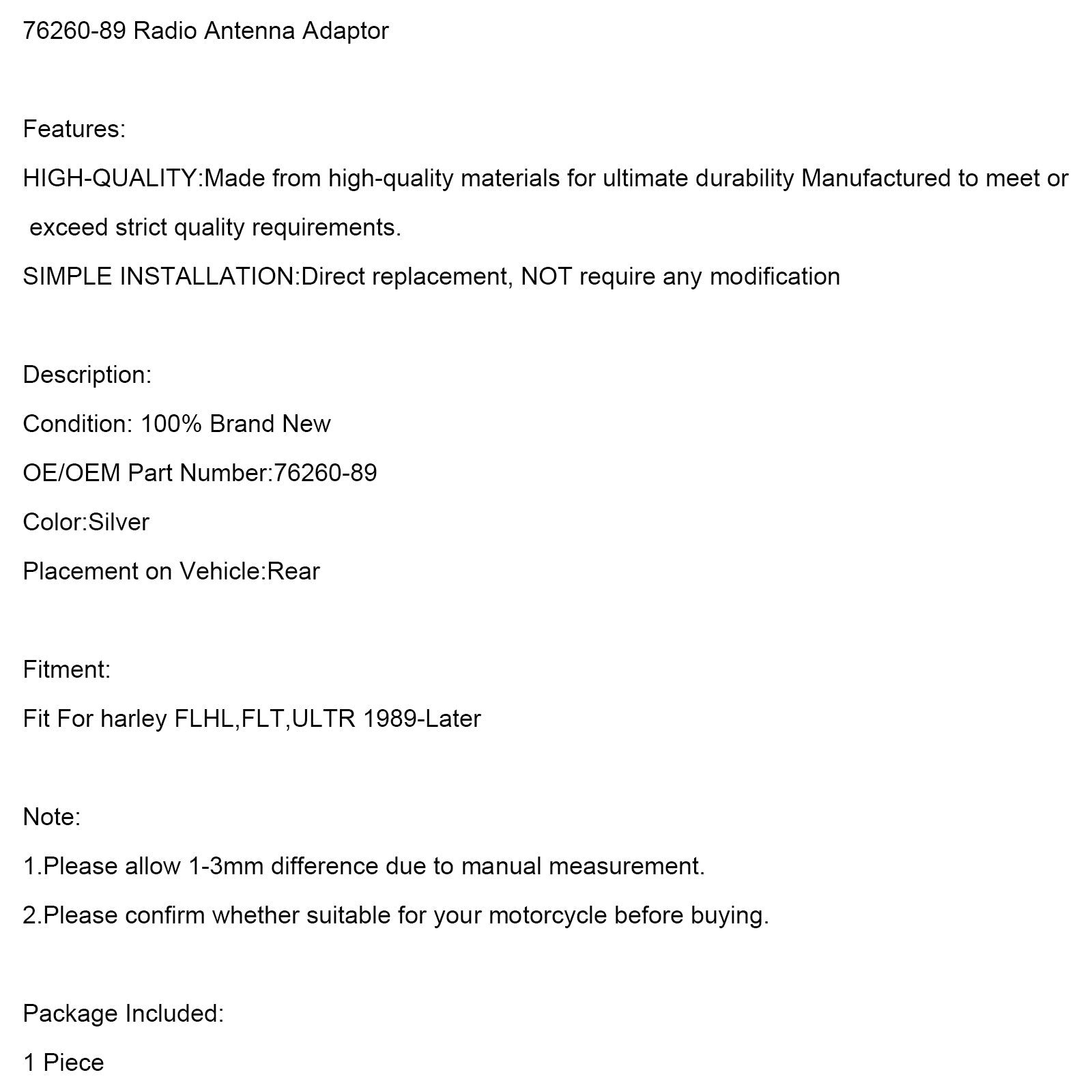 FLT ULTR 1989+ 76260-89 Adaptador de antena de radio 7626089 apto para Touring FLHL