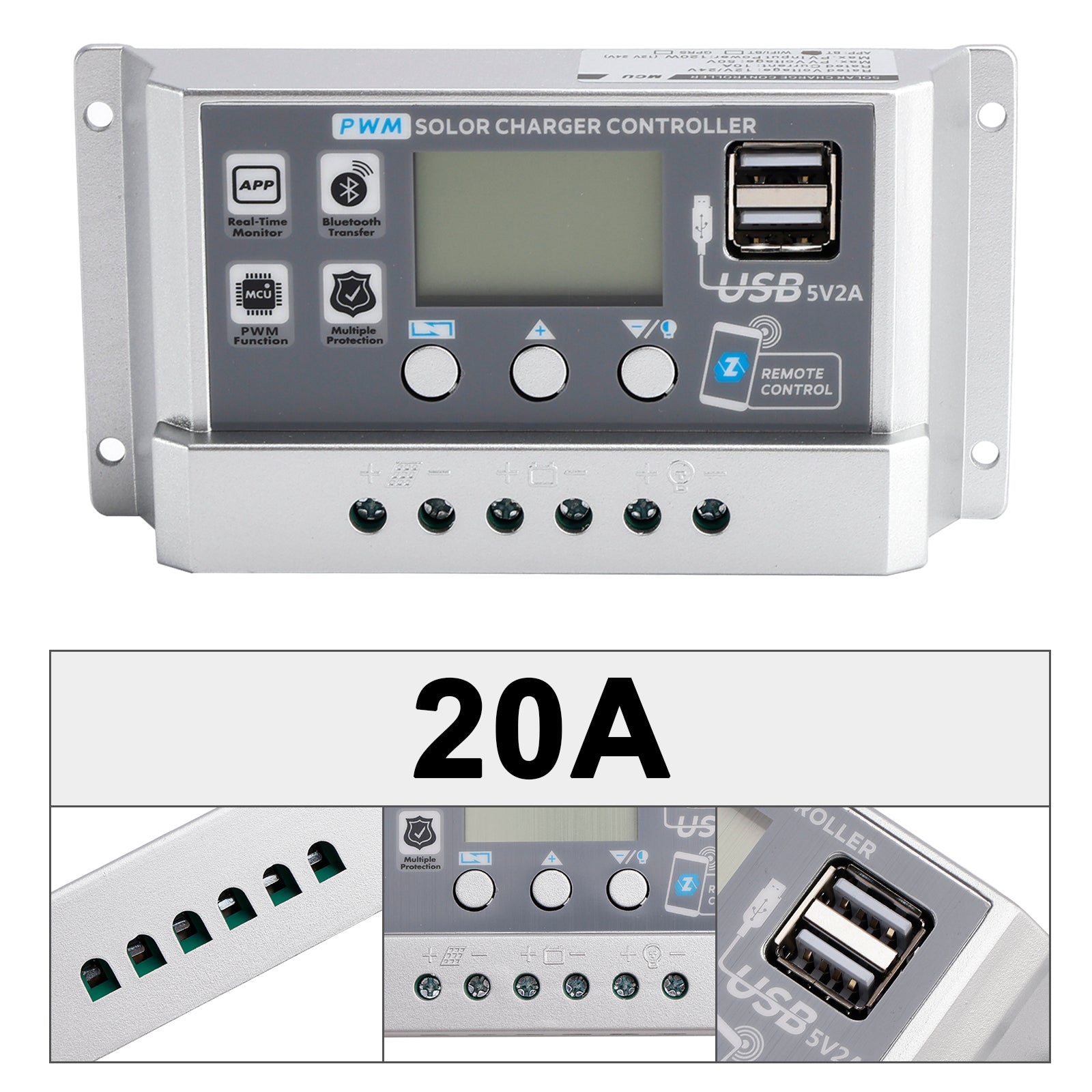 Contrôleur solaire PWM 10A-60A, application mobile, contrôle intelligent