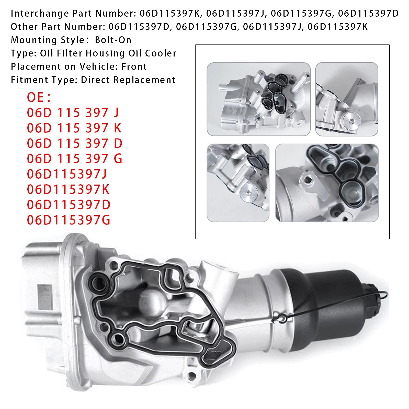 Gruppo filtro olio per radiatore'olio motore Seat Leon 2006-2008 06D115397K 06D115397J
