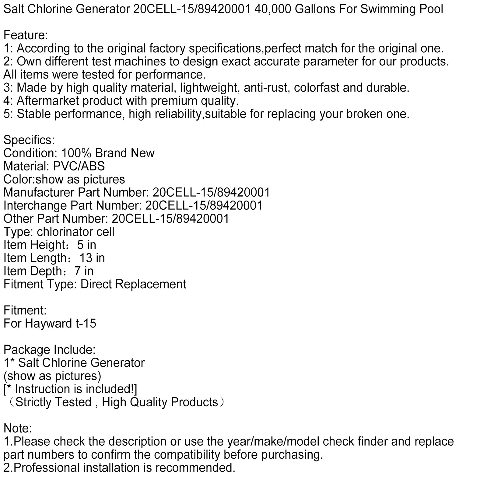 20CELL-15/89420001 40 000 galon generator soli klora za bazen