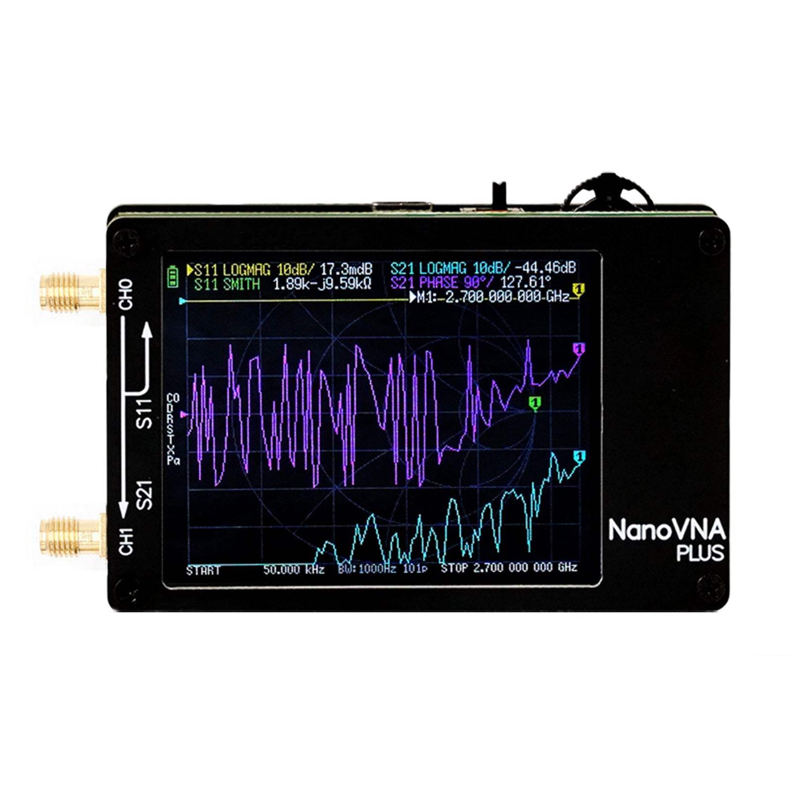 Analyseur de réseau vectoriel portable NanoVNA Plus 50 kHz-2,7 GHz amélioré de 2,8 pouces