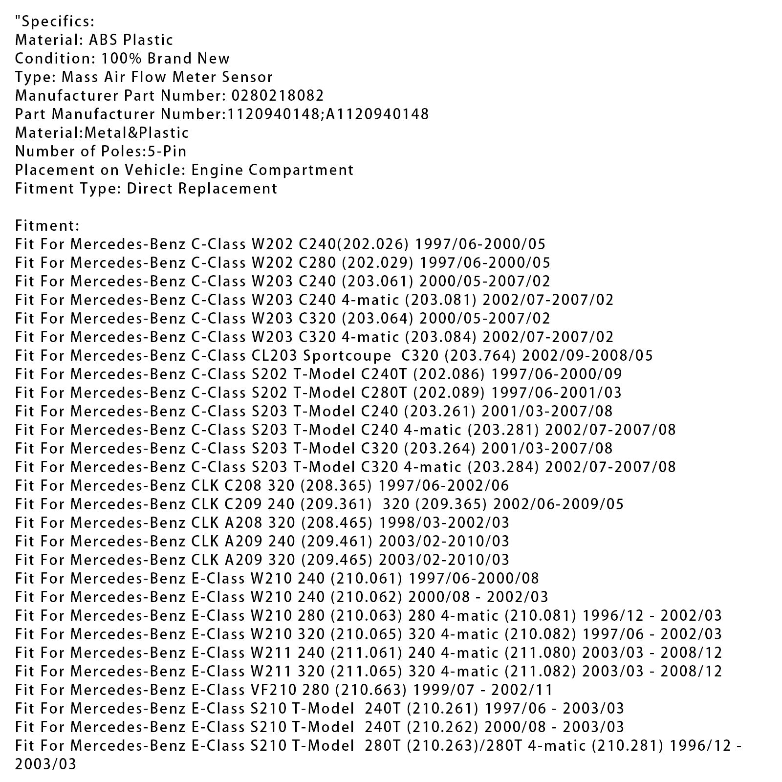 Virtausmittarin anturi d&#39;massailma Mercedes-Benzille W203  W211  W163  W220 1120940148