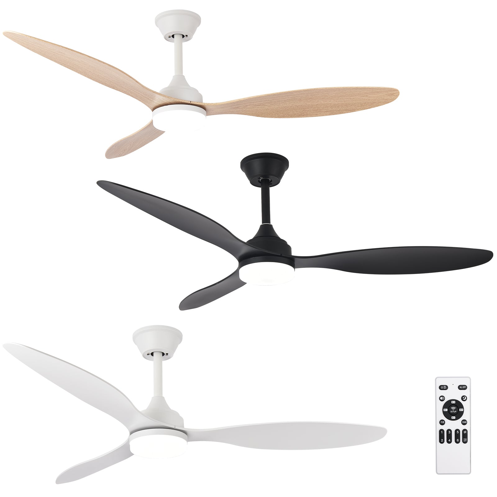 Noir-Blanc 6 vitesses Ventilateur moderne 52" avec lumière télécommande