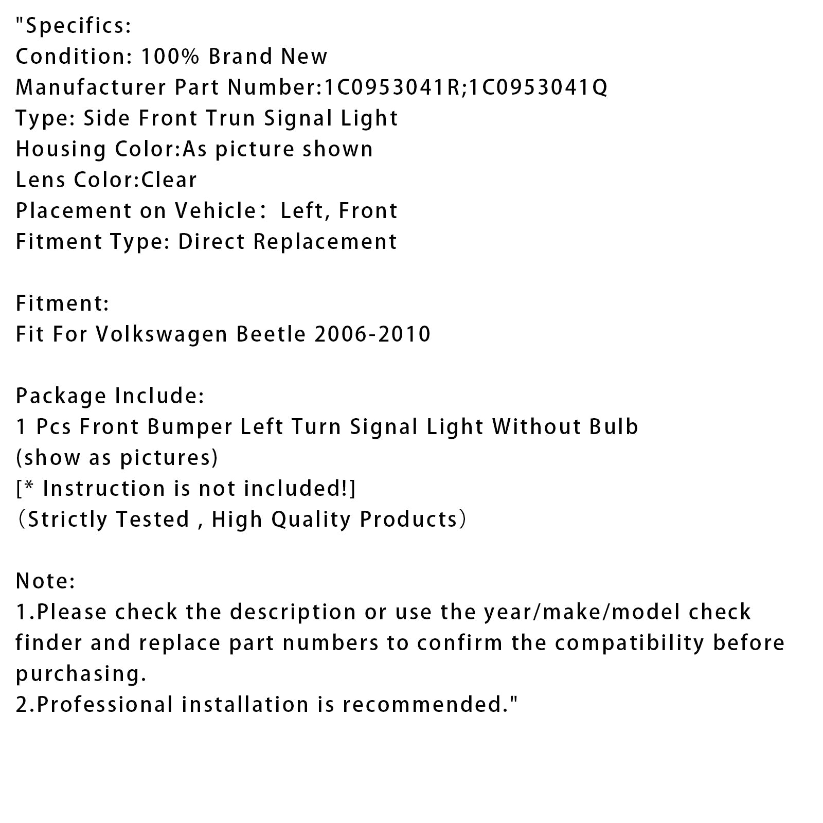 Lewa miga dla Volkswagen Beetle przednie zderzak 2006-2010 1 kawałek 1C0953041R
