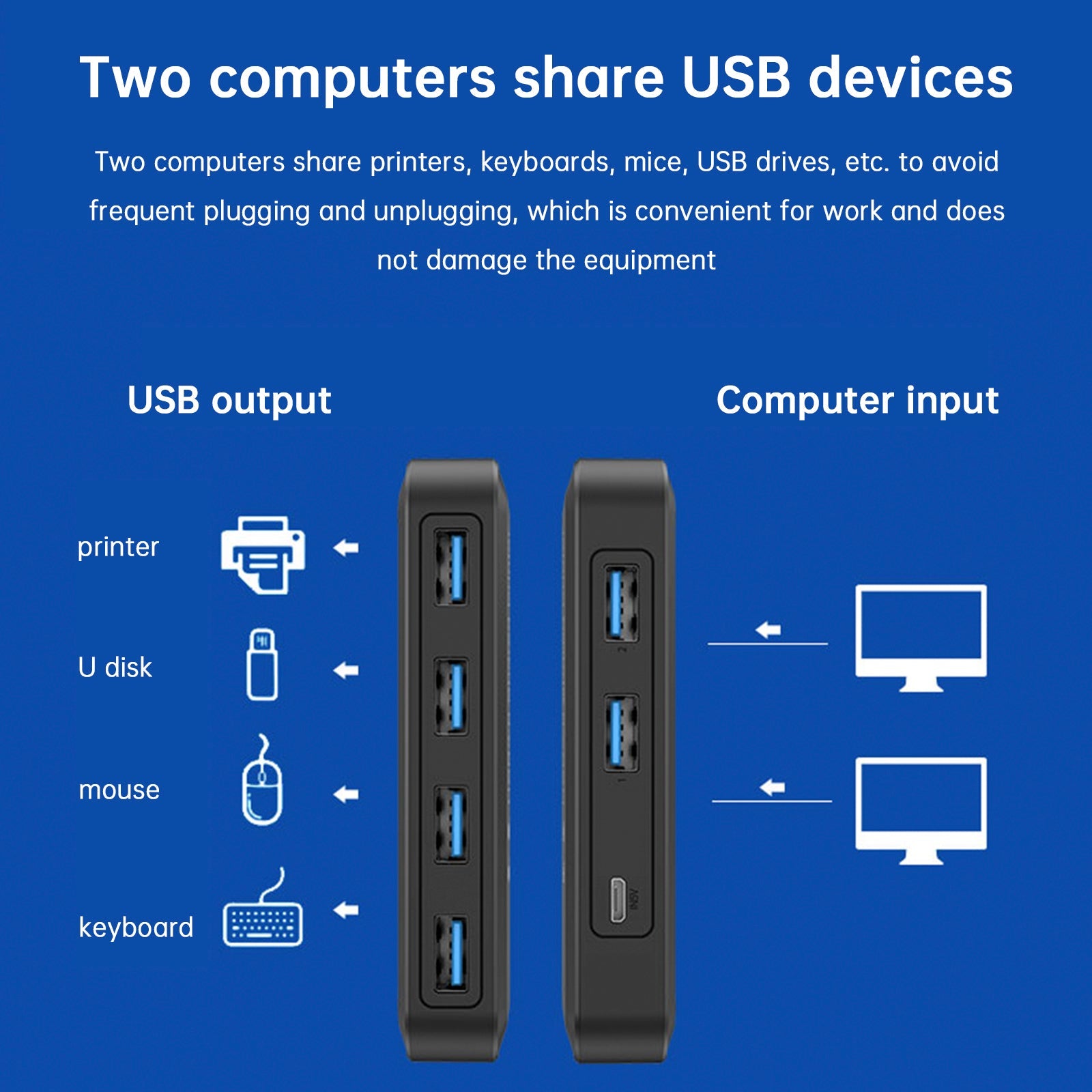 USB 3.0-switch 2 in 4 uit deelapparaat'printer Twee computers delen