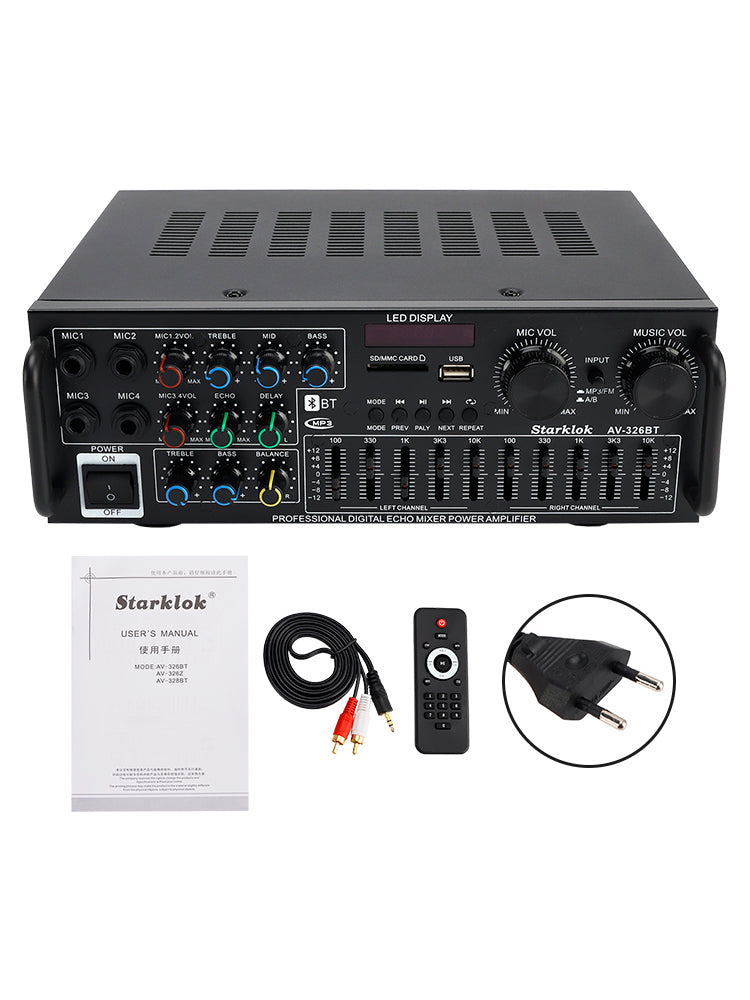Bluetooth 5.4 HiFi 2500W Peak stéréo Power Amplificateur Karaoké FM USB EQ Mixer