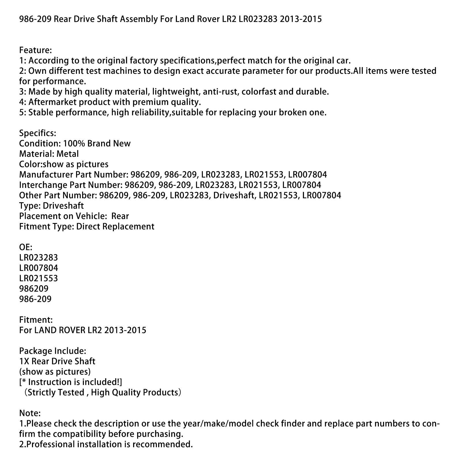 Zadnji menjalni gredi 986-209 za Land Rover LR2 LR023283 2013-2015