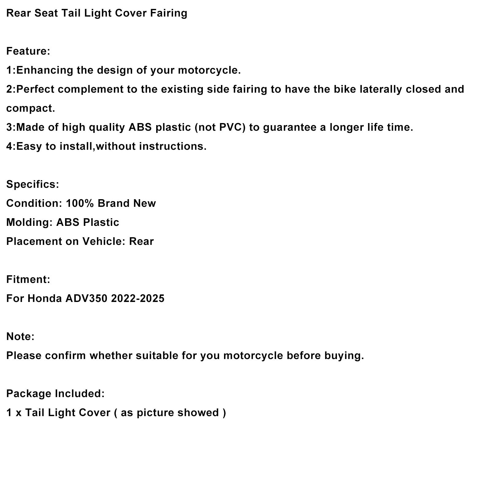 Carénage de feu arrière et de selle arrière pour Honda ADV 350 (2022-2025)