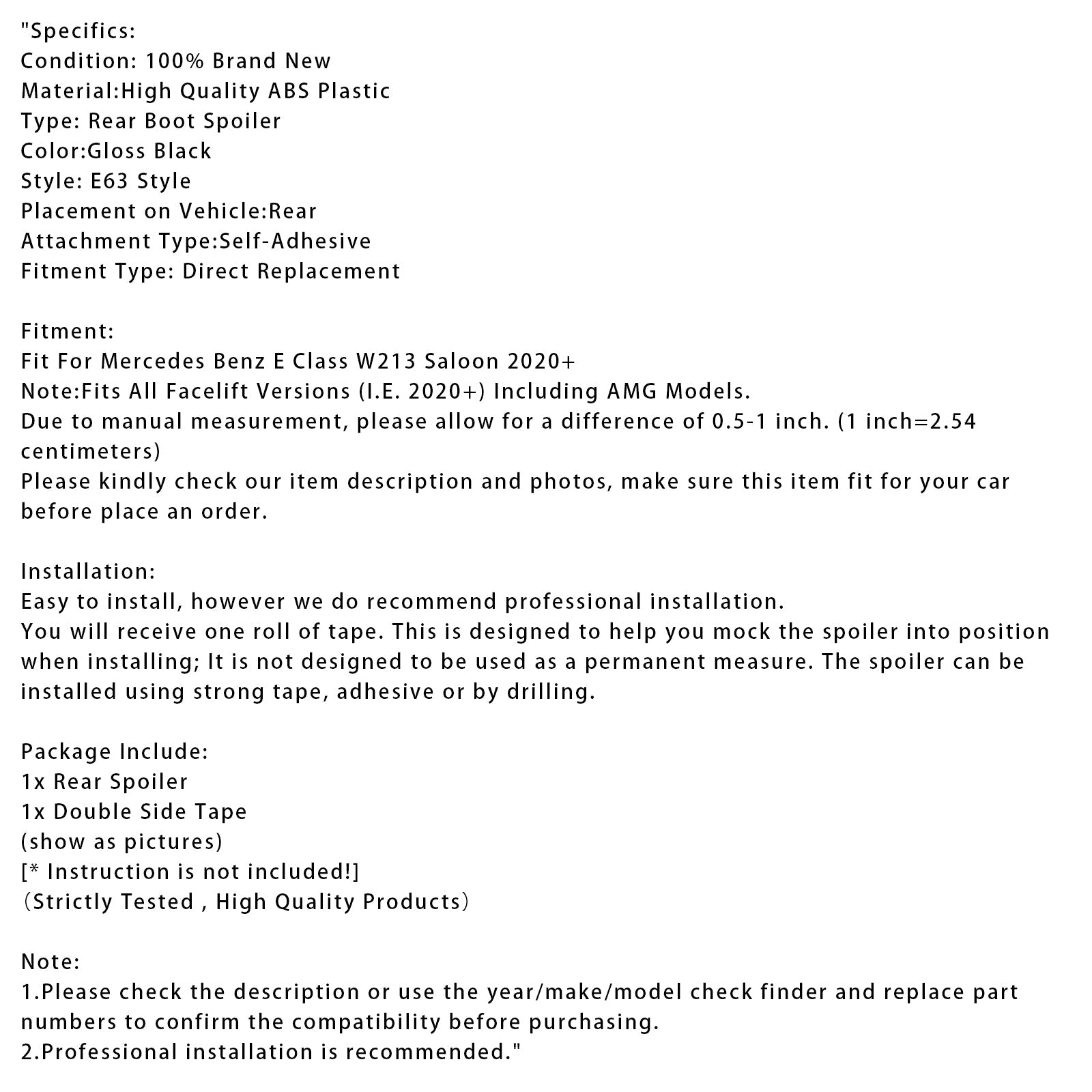 Spoiler posteriore nero lucido per Mercedes-Benz Classe E W213 E63 2020+