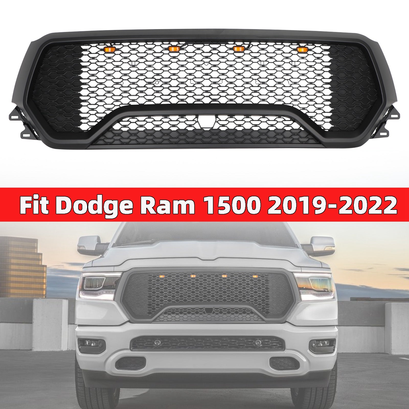 Calandre Supérieure Avant en Nid d'Abeille pour Dodge Ram 1500 2019-2024