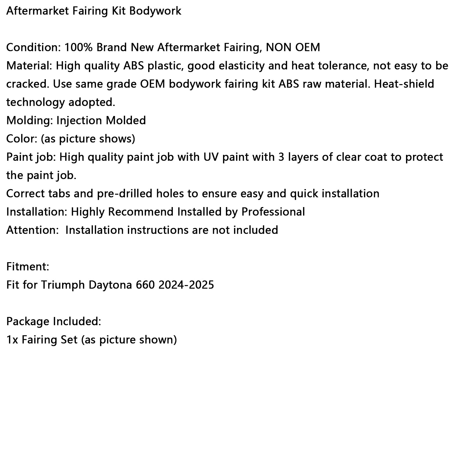 Kit de carénage de carrosserie par injection pour Daytona 660 2024-2025