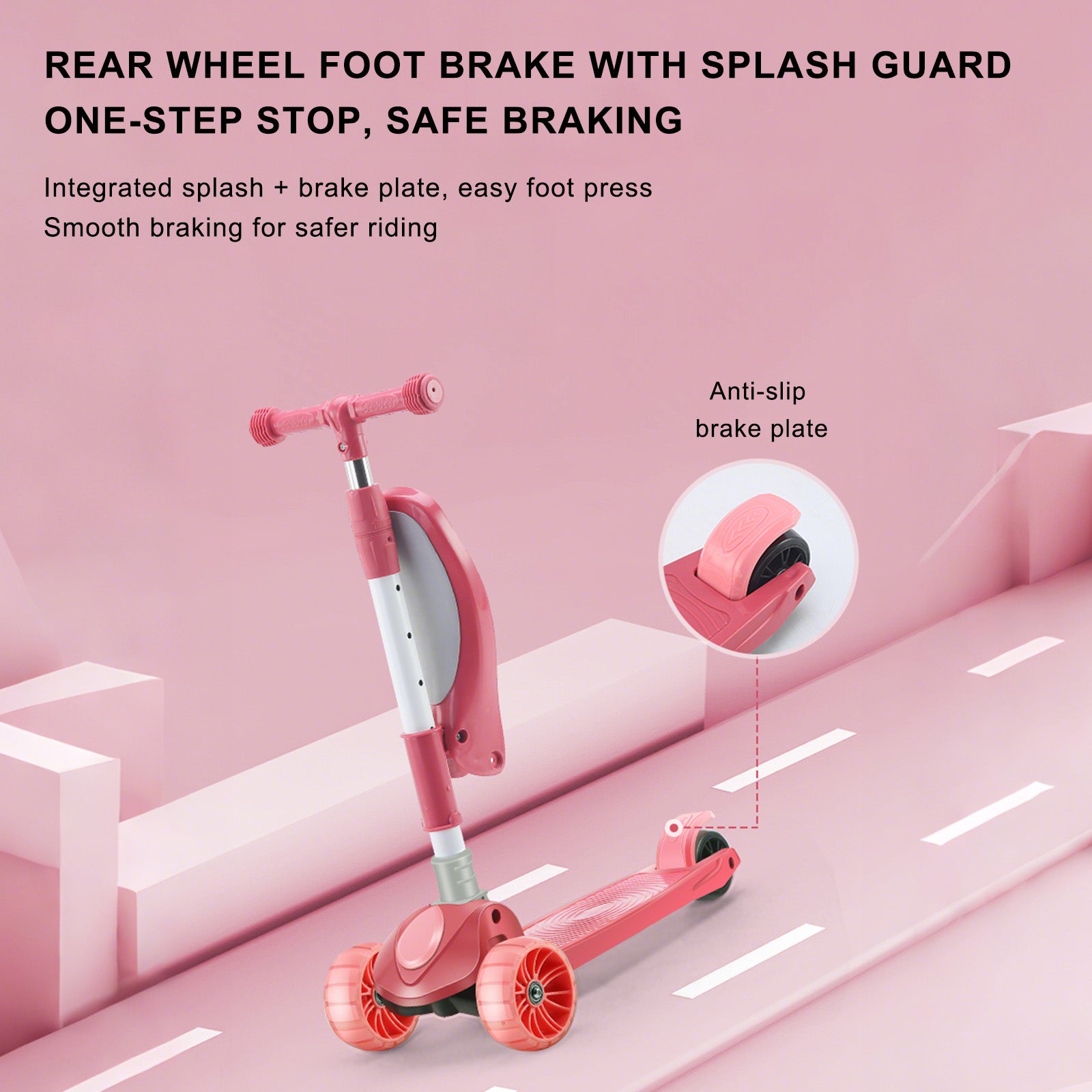 Trottinette Enfant 2 en 1, 3 Roues, à Siège Pliable et Barre Réglable avec Lumière - Bleu ou Rose