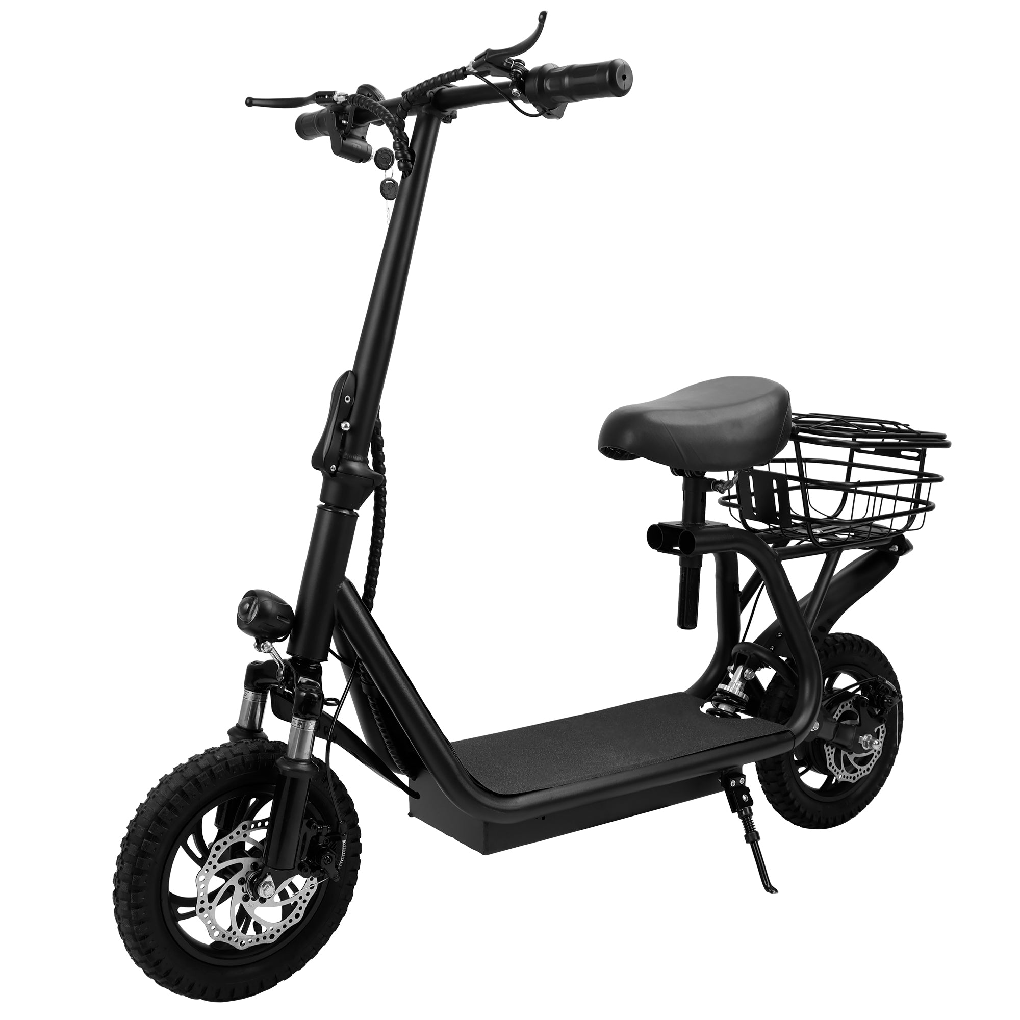 Trottinette Électrique Pliable 500W 36V pour Adultes avec Panier Arrière Roues 12 Pouces Freins Avant et Arrière et Suspension