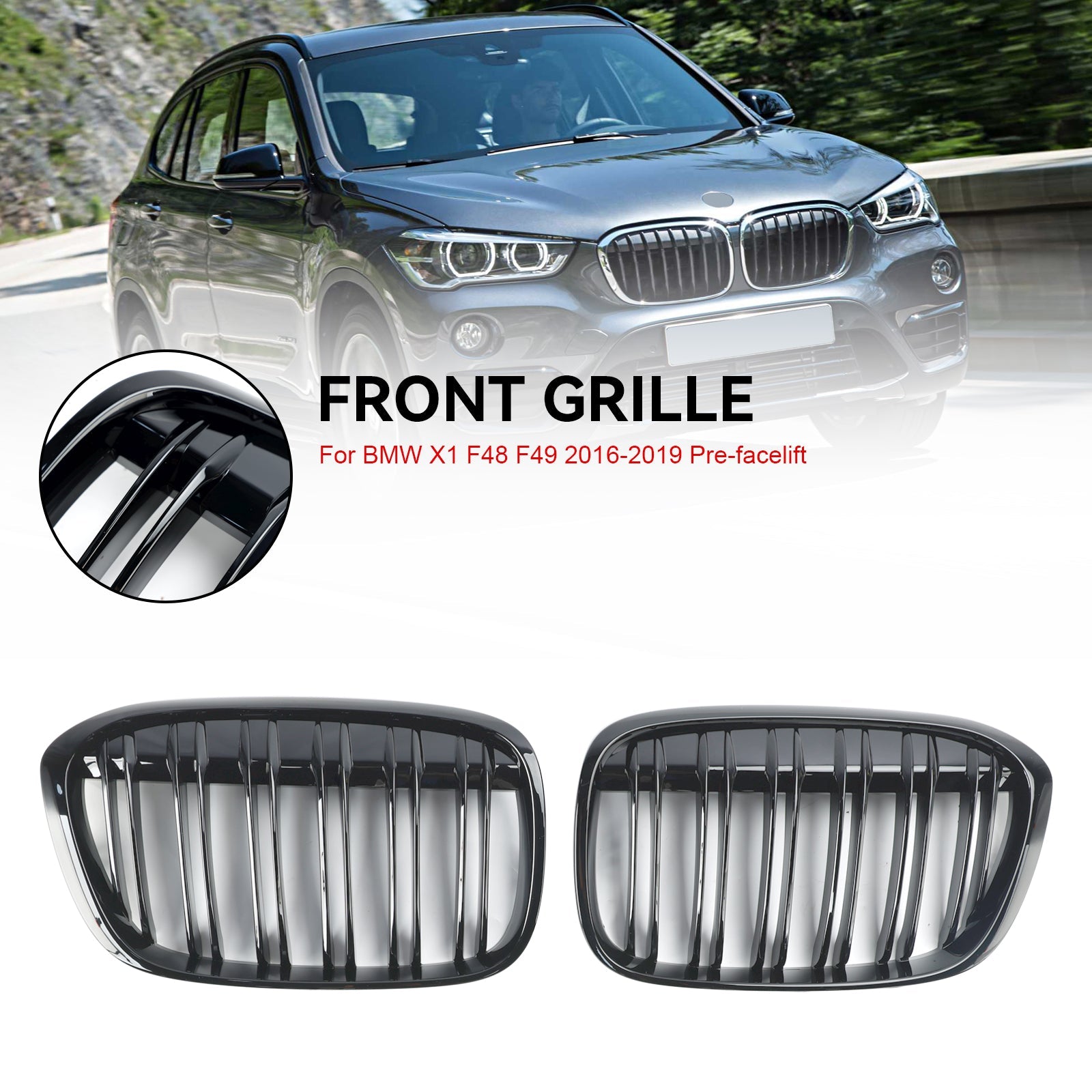 Griglia anteriore nera lucida BMW X1 F48 F49 2 pezzi 2016-2019