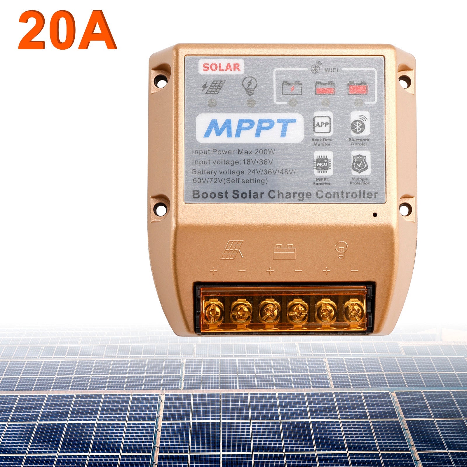 Contrôleur solaire MPPT Boost 10 A/20 A/30 A 24 V, 36 V, 48 V, 60 V, 72 V, application mobile, contrôle intelligent