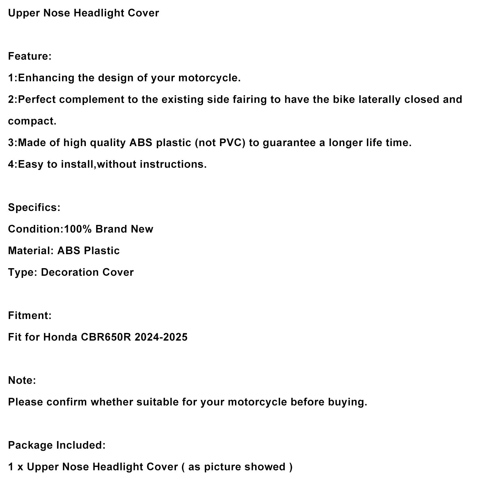 Carénage de couvercle de phare avant supérieur pour Honda CBR650R 2024-2025