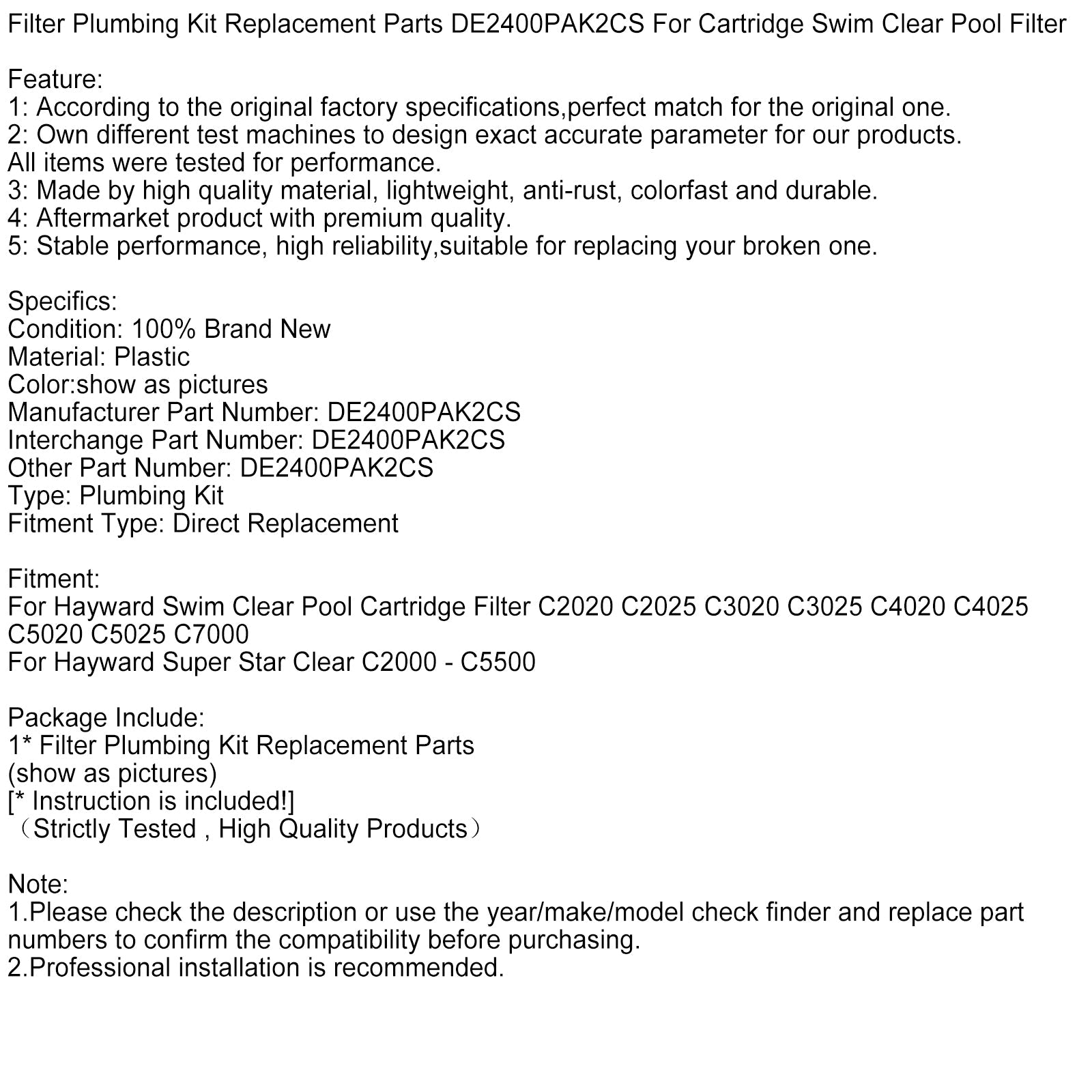 Kit de plomería de reemplazo para el filtro de piscina de cartucho transparente de natación