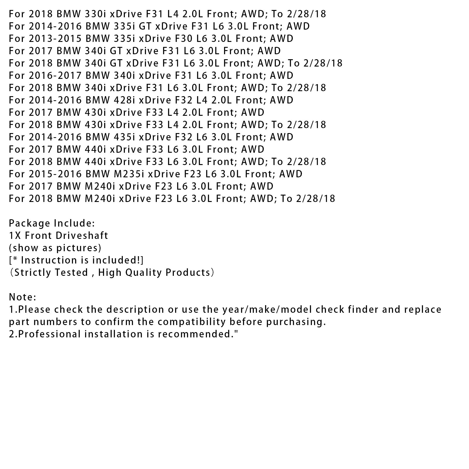 Voorste transmissieas voor BMW 228i, 230i, 320i, 328i XDrive AWD 26207632650