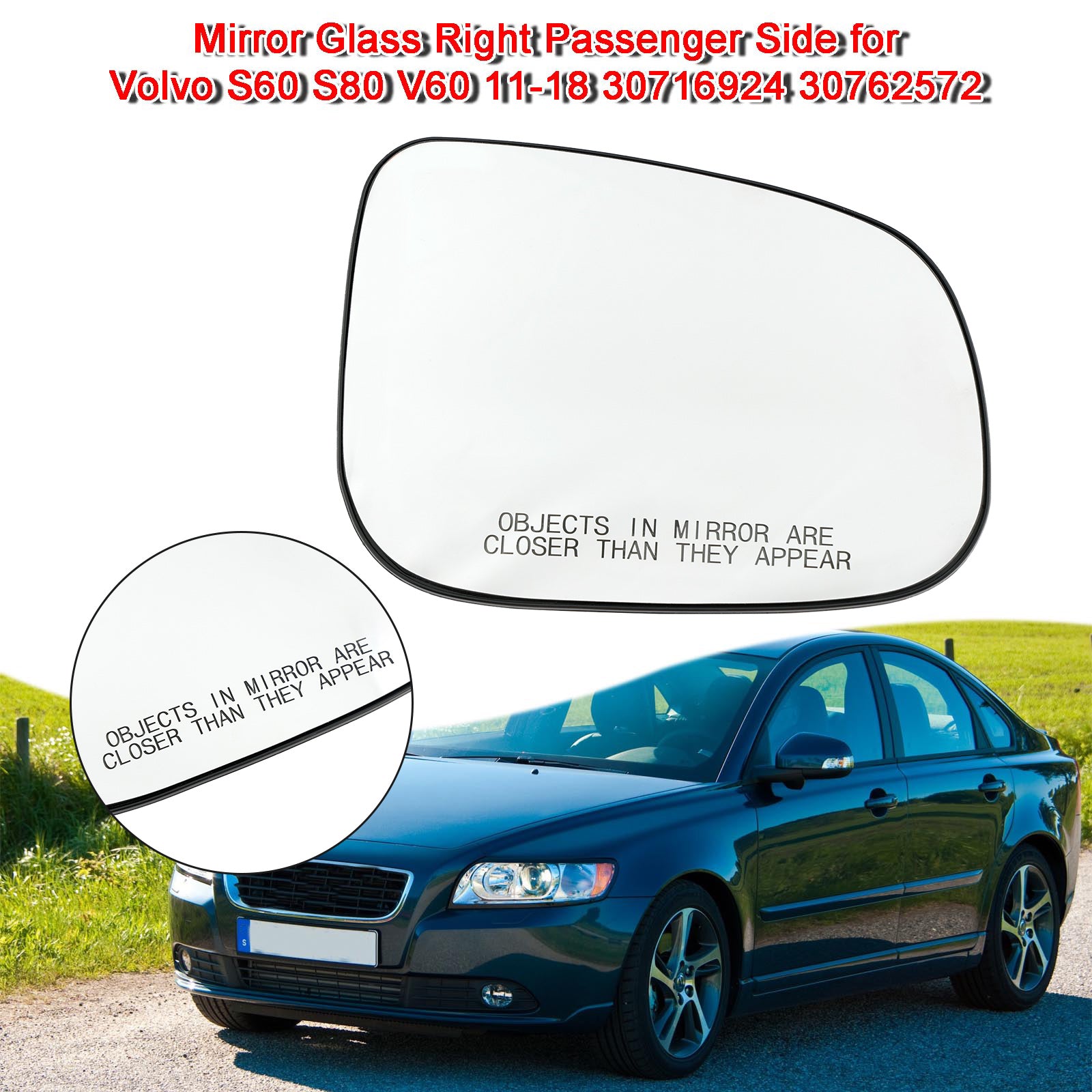 Mirror Glass Right Passenger Side pour Volvo S60 S80 V60 11-18 30716924 30762572