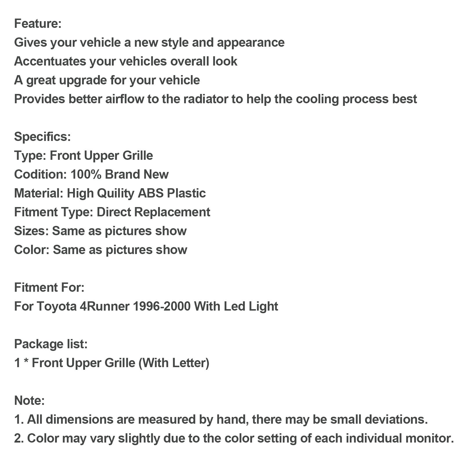 Mat črna maska ​​sprednjega odbijača z LED diodami za Toyota 4Runner (1996-2000)