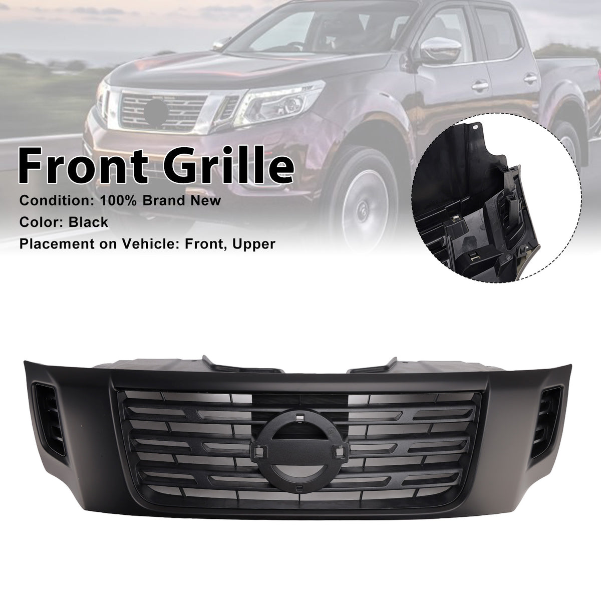 Black Front Bumper Grill Grille Pour Nissan Navara NP300 D23 2015-2020