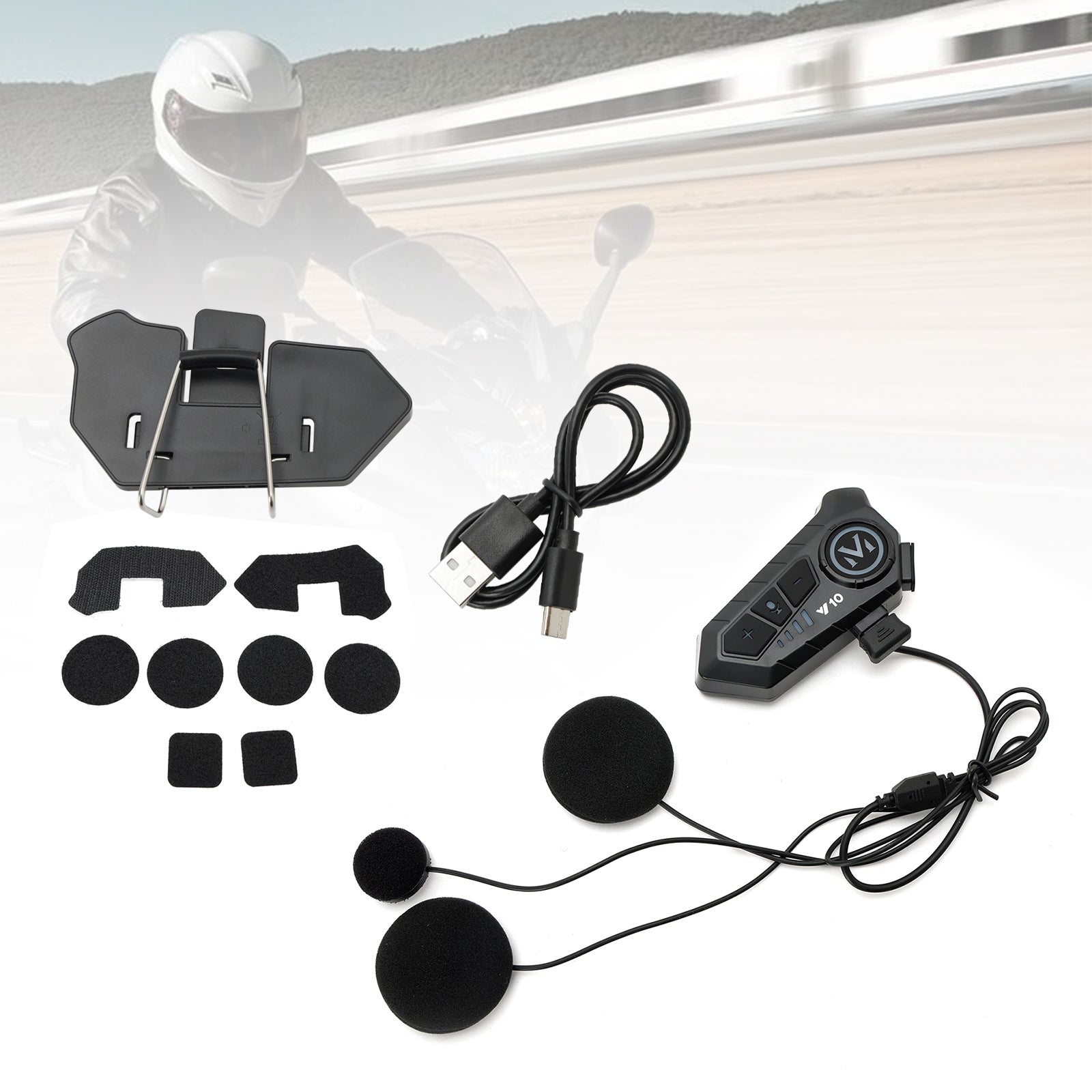 Casque Casque Bluetooth Écouteur Haut-Parleur Lecteur Universel Noir Pour Moto