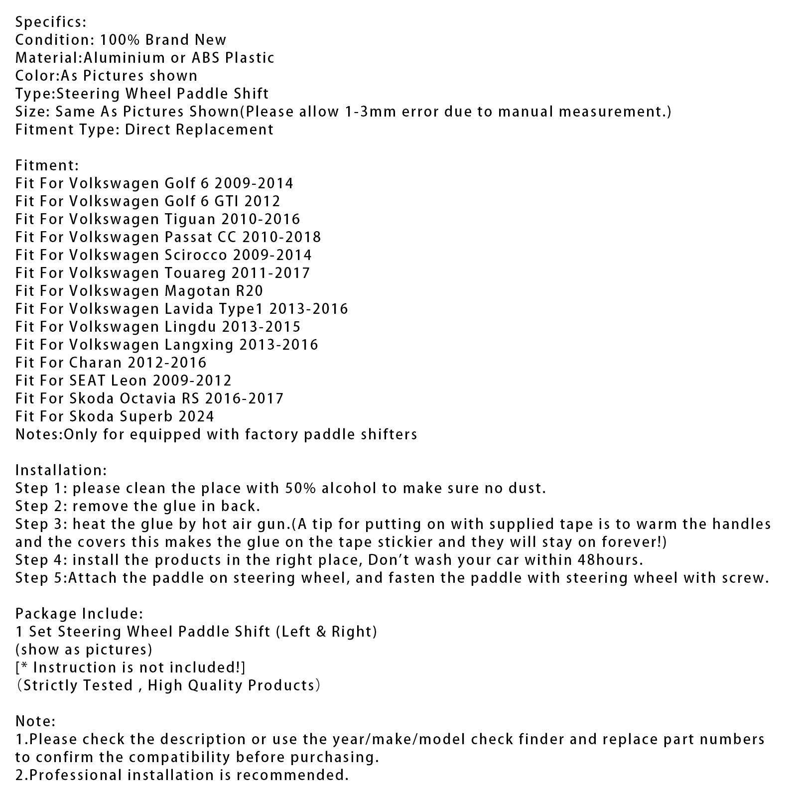 Verlenging van snelheidsverandering pallets achter het wiel voor stoel VW Scirocco