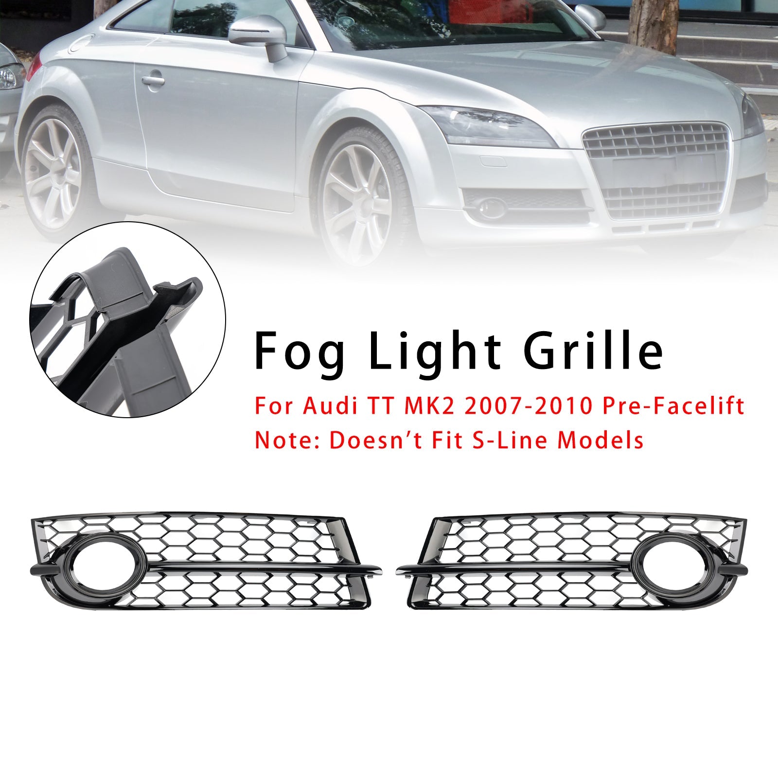 Griglia di protezione della luce nebbia a 2 pezzi per Audi TT MK2 2007-2010 8J0807682