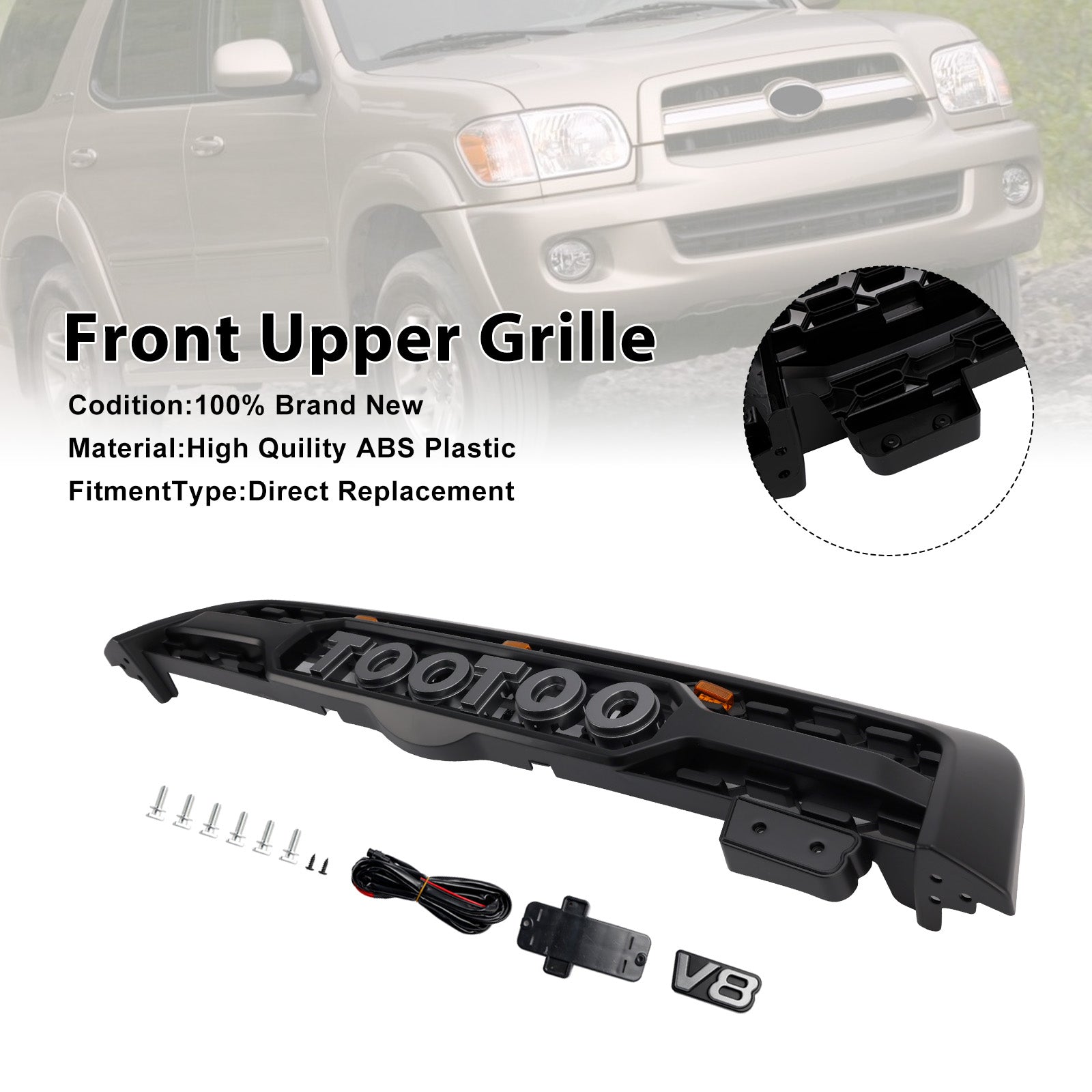 Griglia del paraurti anteriore nera opaca con illuminazione a LED per Toyota Sequoia 2005-2007