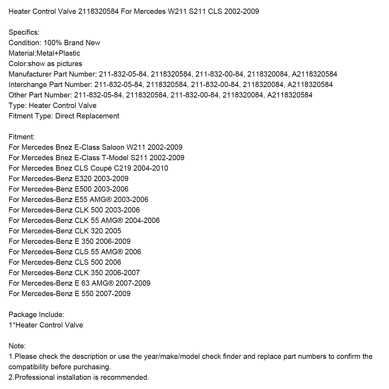 Zawór sterujący ogrzewaniem 2118320584 do Mercedesa W211 S211 CLS 2002-2009
