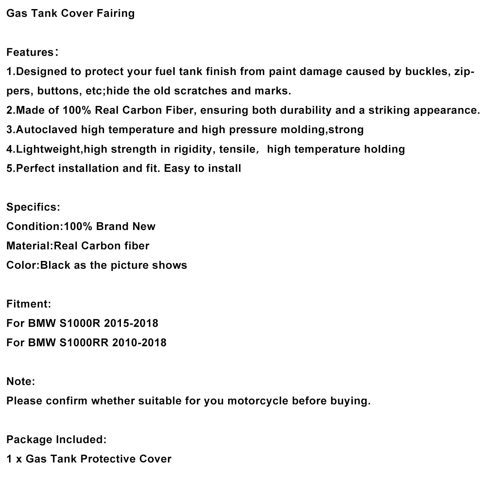 Carena serbatoio in vera fibra di carbonio per BMW S1000RR 2015-2018 e S1000R 2010-2018