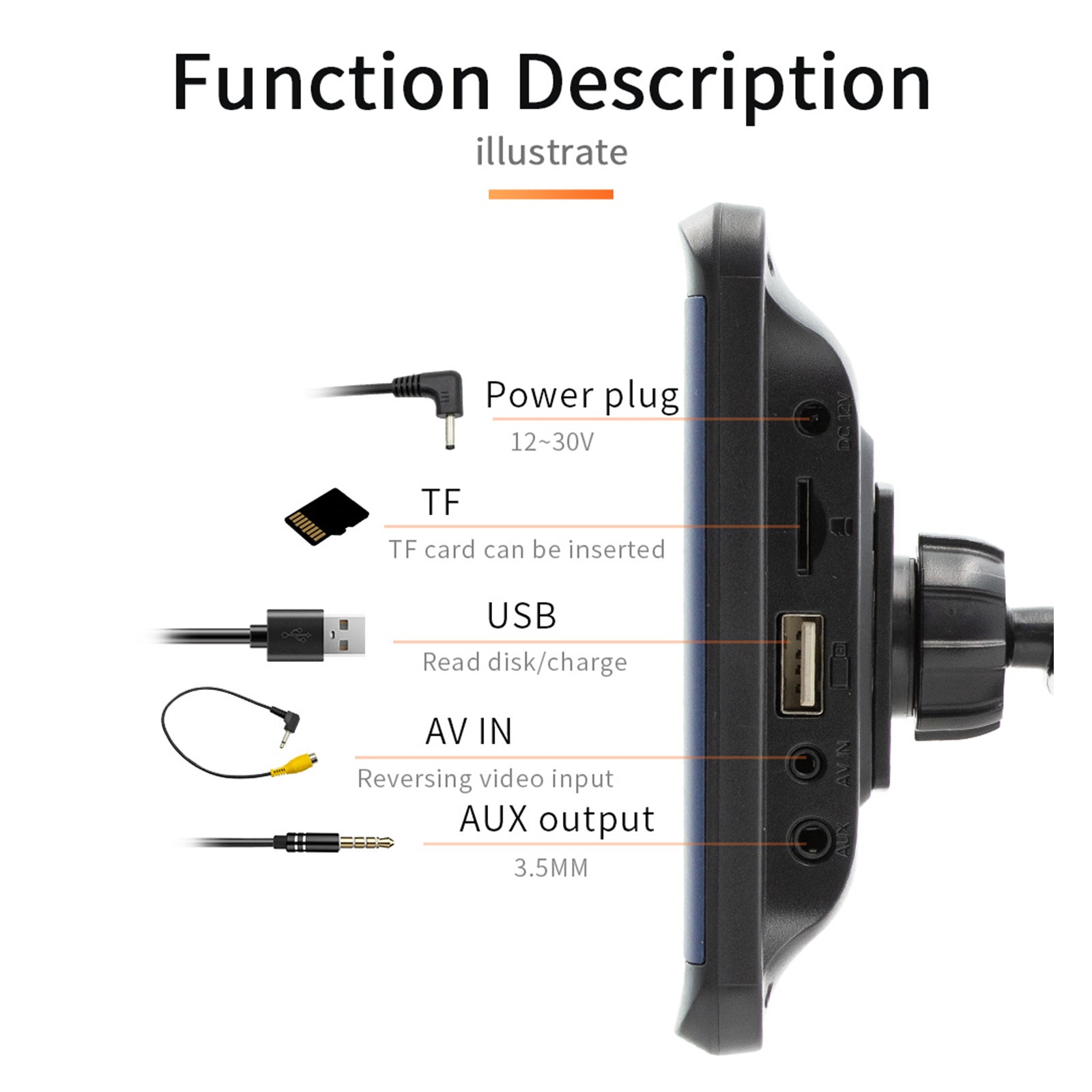 Reproductor MP5 portátil para coche de 7 pulgadas Monitor Bluetooth Carplay inalámbrico + 4 cámaras LED