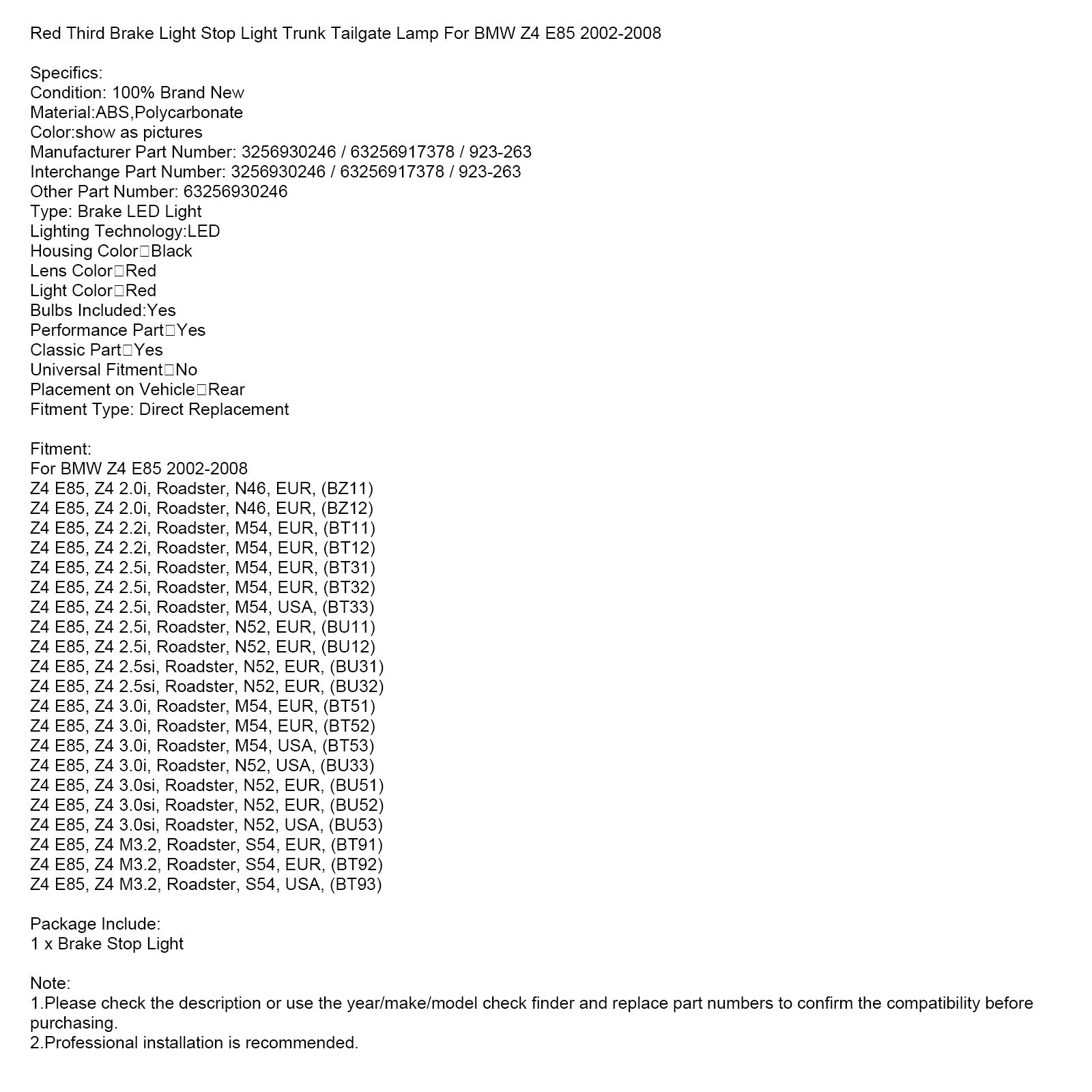 Trzeci Stop Stop Red dla BMW Z4 E85 2002-2008