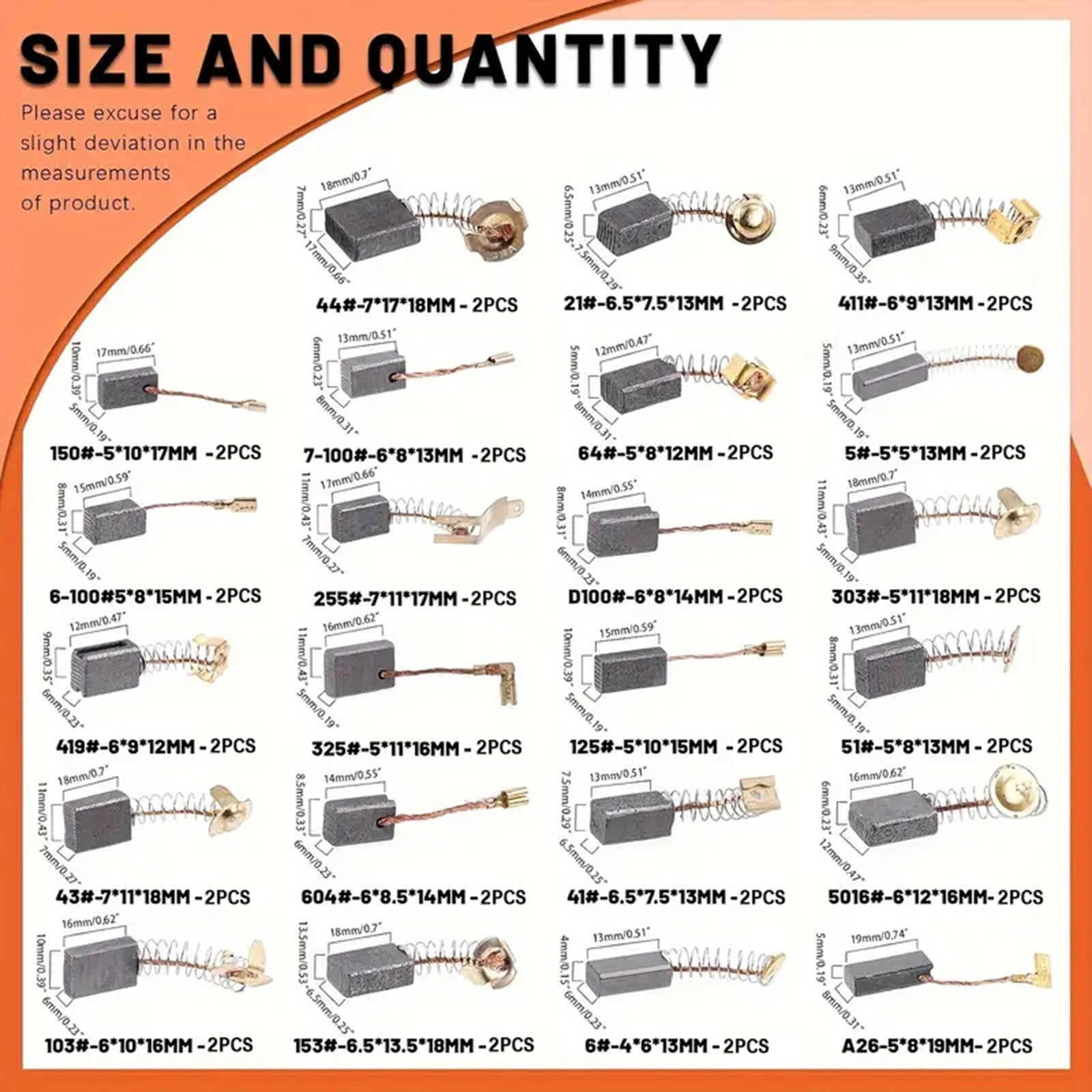 Lot de 46 balais de charbon pour moteur électrique, 23 tailles, pièce de rechange pour réparation d'outils électriques