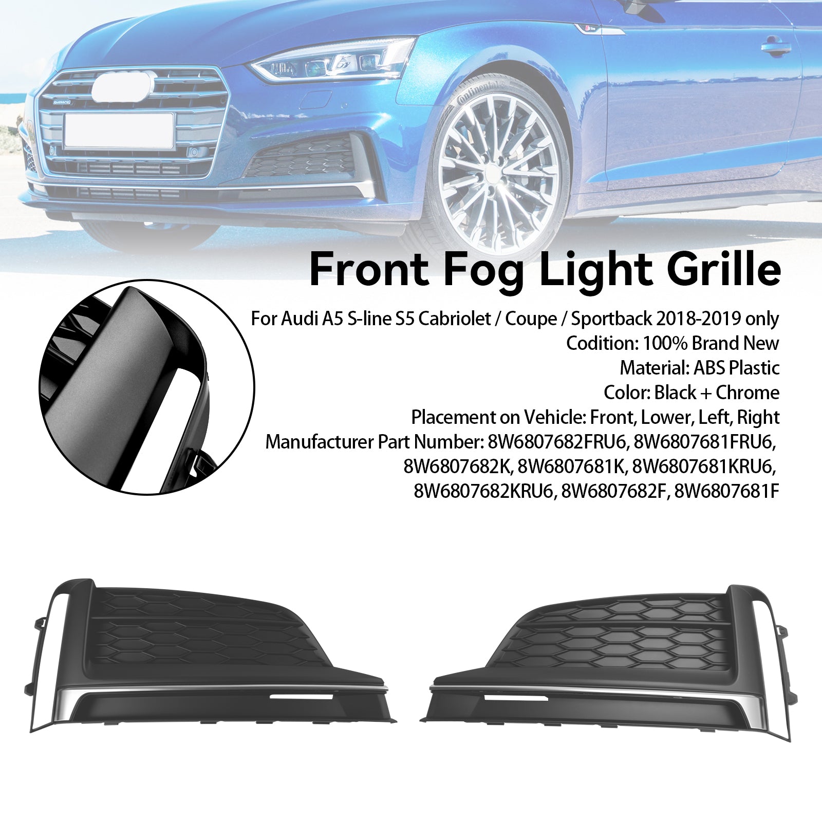 2 stks voor bumper mist lichte hoes trim voor Audi A5 S-Line S5 2018-2019