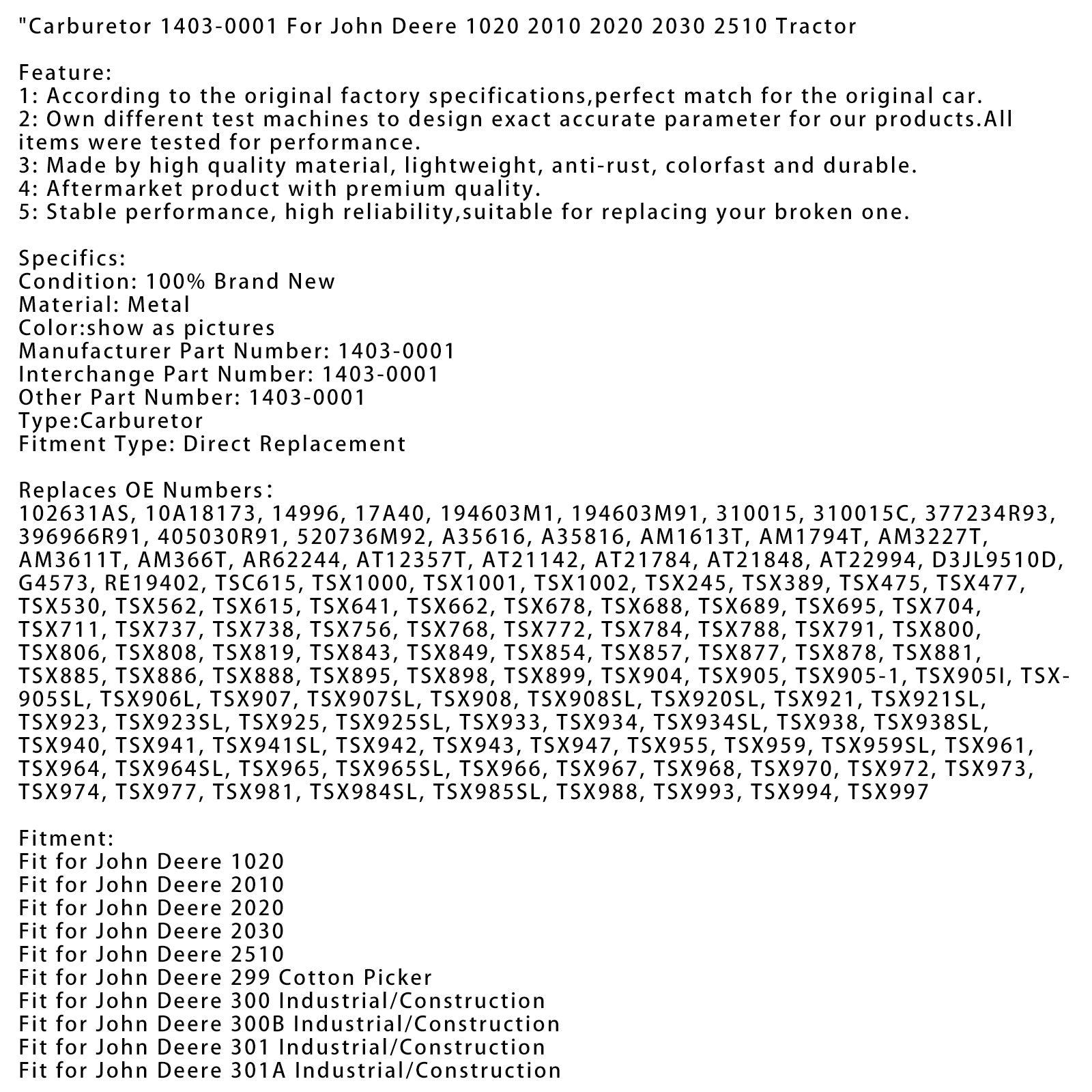 John Deere 1020 1403-0001 102631AS 520736M92 TSX997
