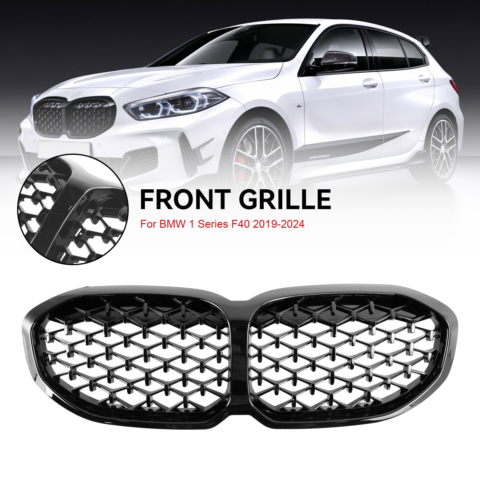 Gloss Black Diamond Front Kidney Grill Grille Pour BMW 1 Series F40 2019-2024