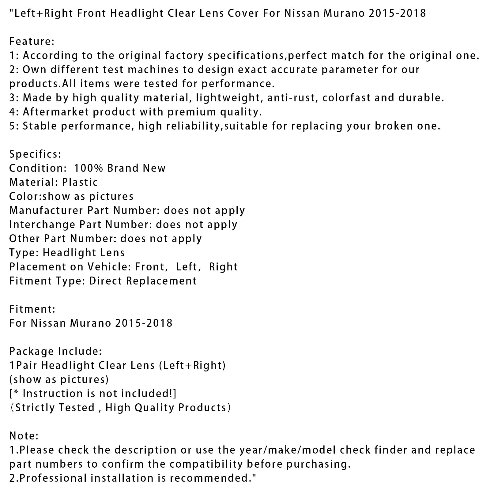 Transparent Hranilnik za žaromet sprednji levi in ​​desni Nissan Murano 2015-2018