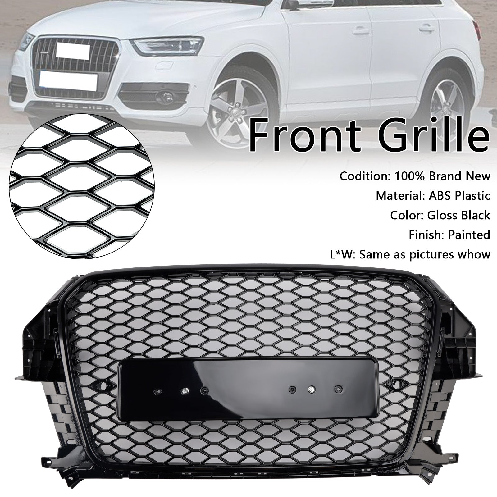 RSQ3 Style Front Honeycomb Mesh Grille Pour Audi Q3 2011-2015 Gloss Black