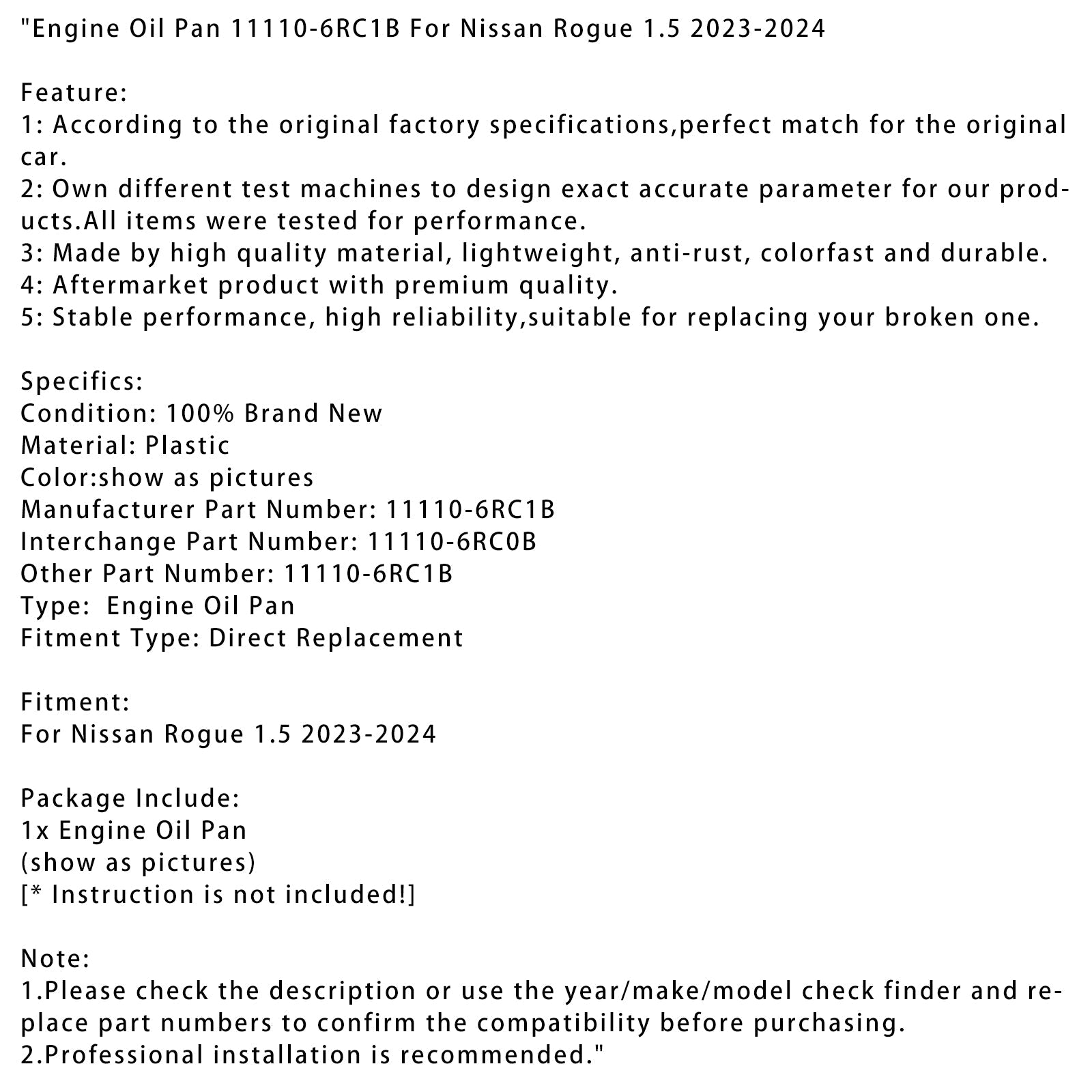 Motoroliepan Nissan Rogue 1.5 2023-2024 11110-6RC1B