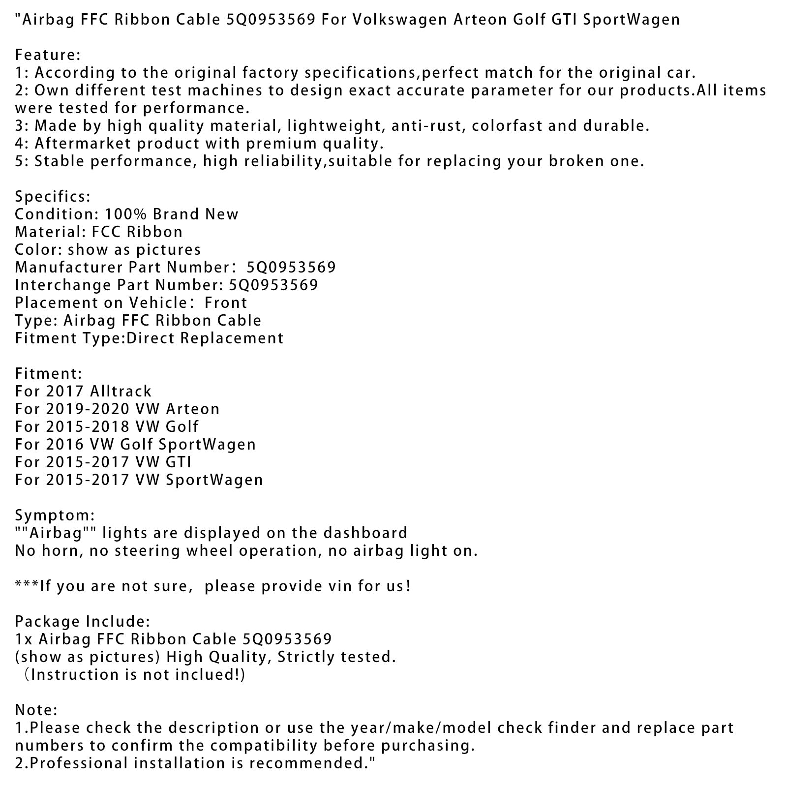 FFC tračni kabel za zračno blazino 5Q0953569 za Volkswagen Arteon Golf GTI Sportwagen