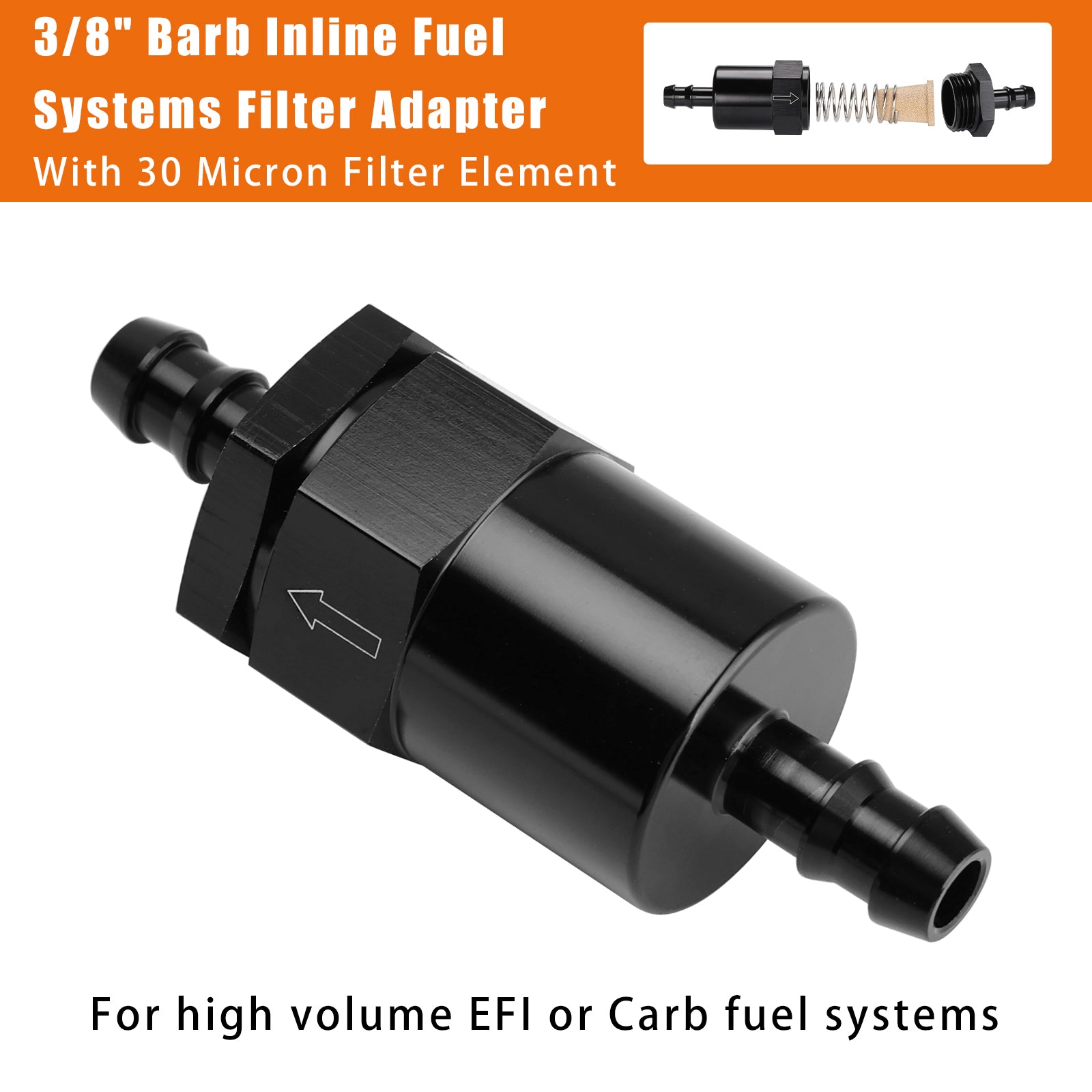 Črn adapter za filter za elektronski vbrizgalnik goriva v linijskem sistemu, 3/8"s 30-mikronskim filtrirnim elementom