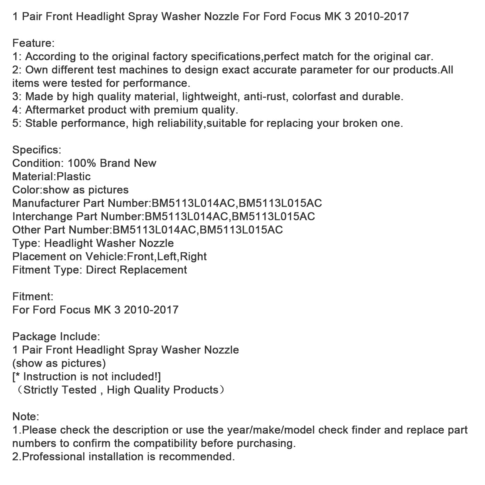 2010-2017 Ford Focus MK3 - Paire de buses de lave-phares avant