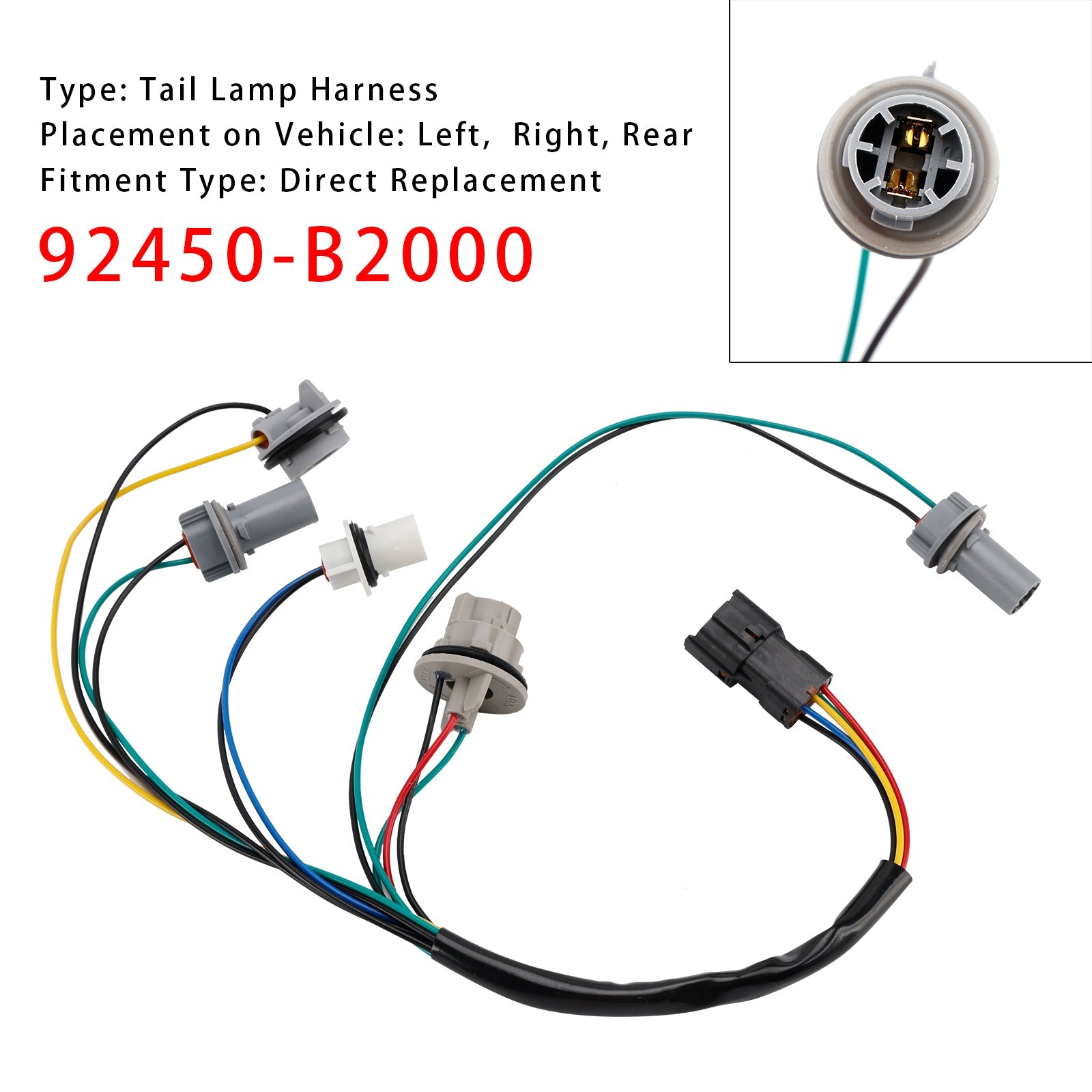 Faisceau de câbles pour feux arrière gauche ou droit Kia Soul 2013-2019, sans LED, 92450-B2000