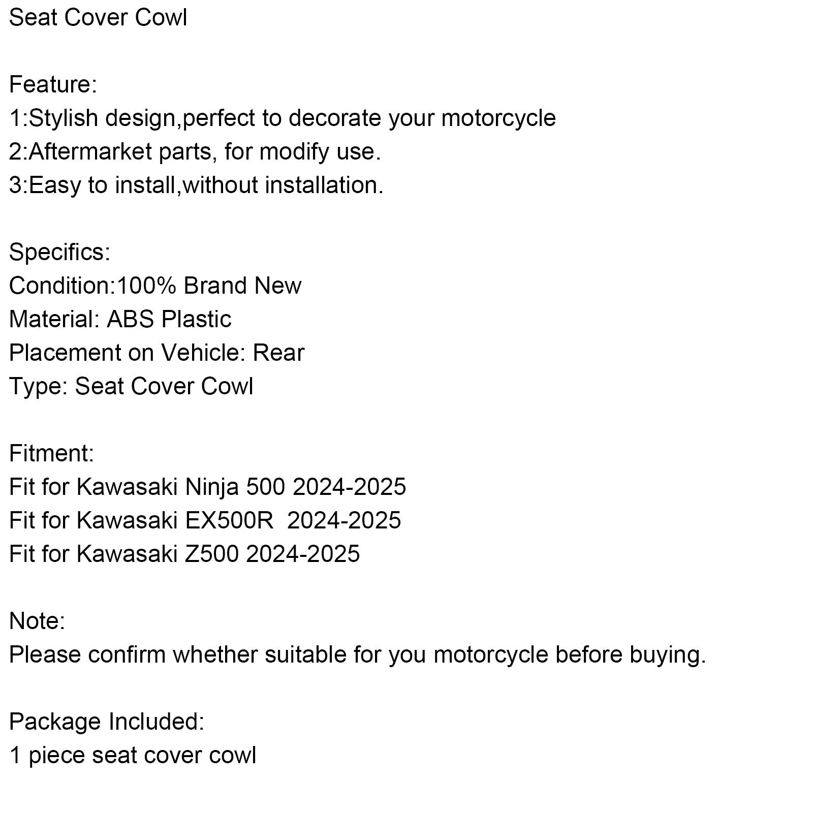 Zadnji sedlo karalni pokrov za Kawasaki Ninja 500 EX500R Z500 2024-2025