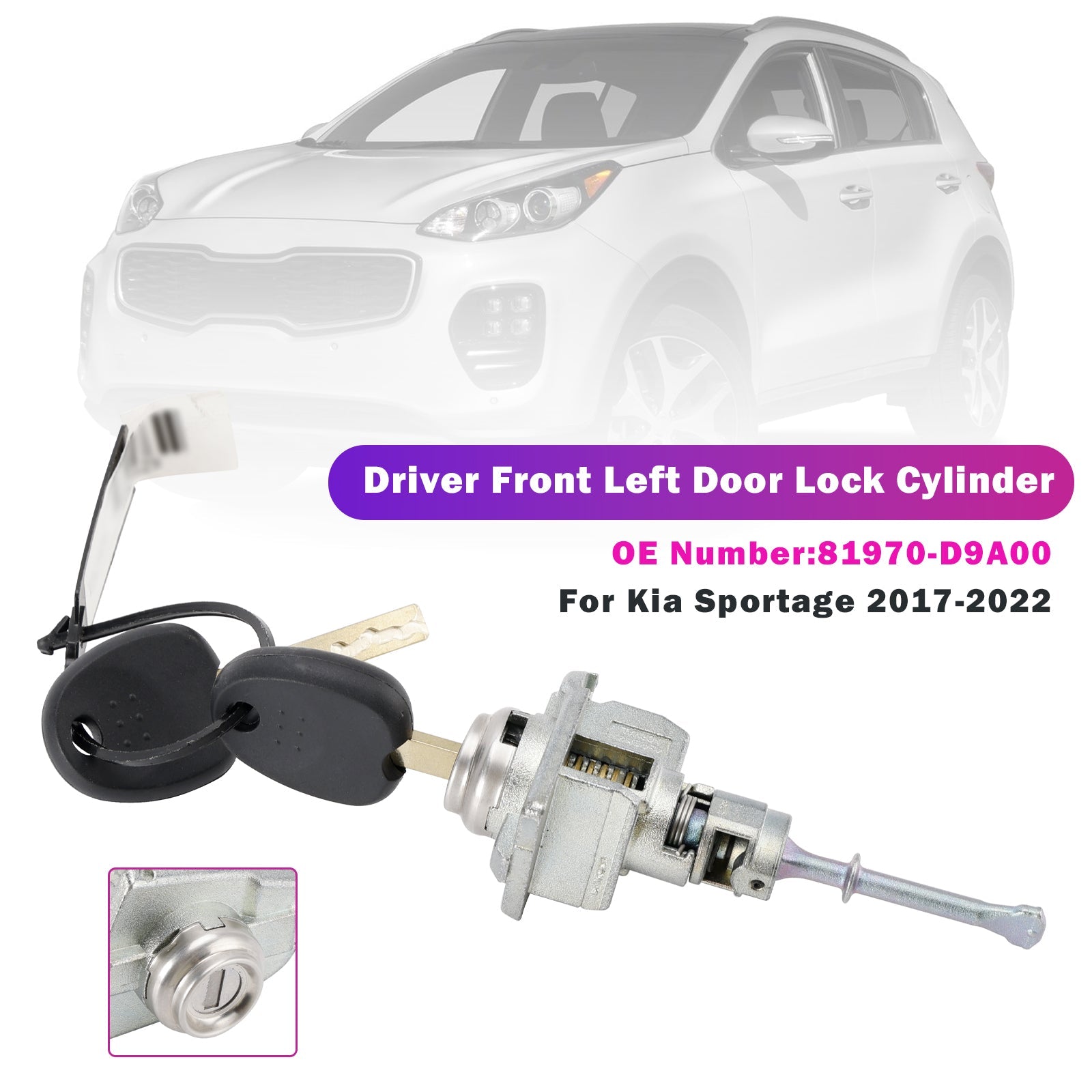 Cylinder zamka drzwi przednich lewych (strona kierowcy) dla Kia Sportage 2017-2022 - Numer referencyjny : 81970-D9A00