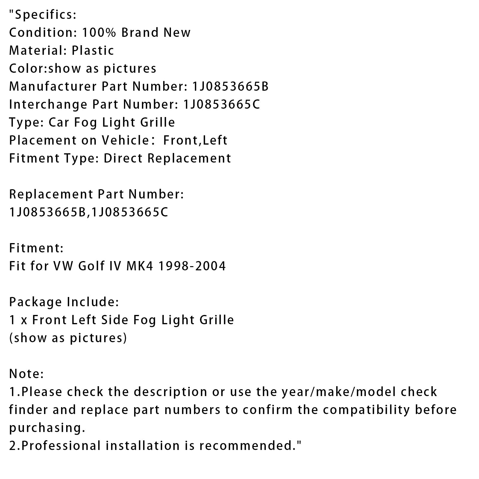 Vooraan bumperrooster voor VW Golf IV MK4 1998-2004 Fog bliksem vuurtoren