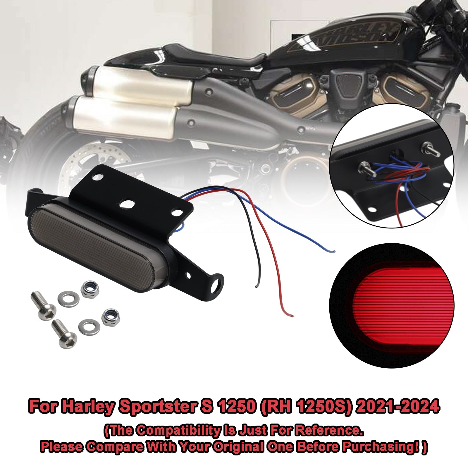 Support de plaque d'immatriculation pour feu arrière Harley Sportster S 1250 (RH 1250S) 2021 – 2024