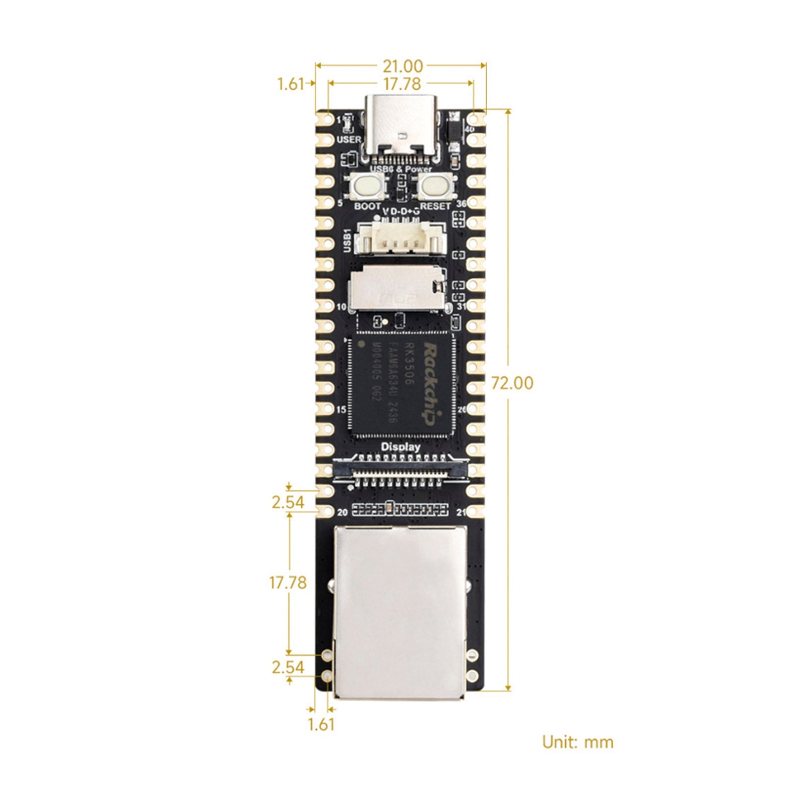 Linux Luckfox Lyra Plus Development Card, PUCE RK3506G2, RJ45 128 MB Netwerkpoort